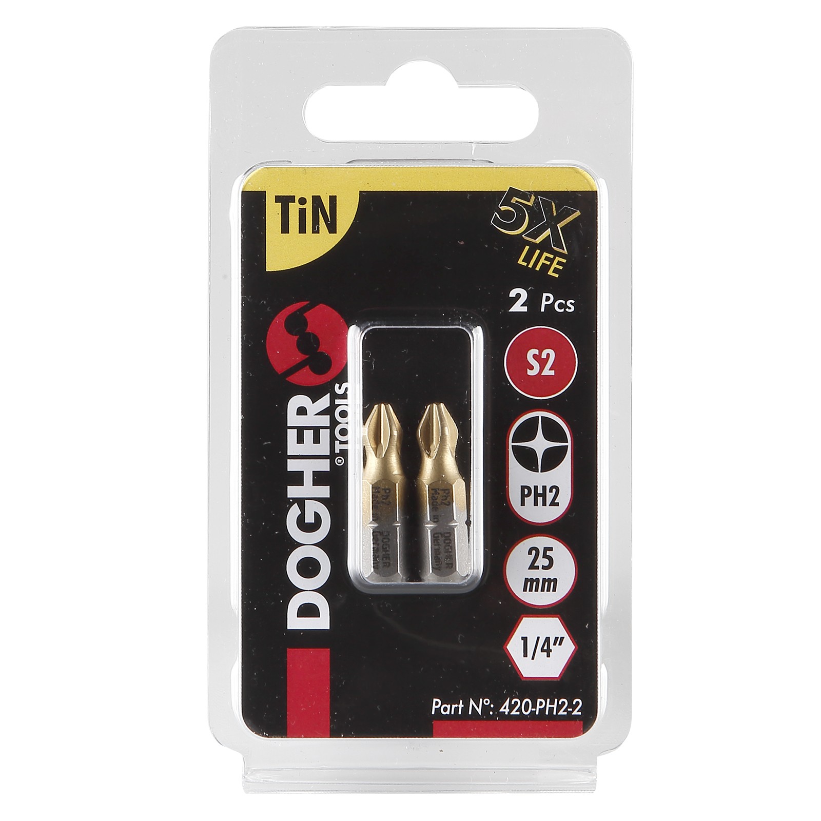 Imagen del producto Blíster 2 Puntas de Atornillar DOGHER S2 25mm Phillips TiN