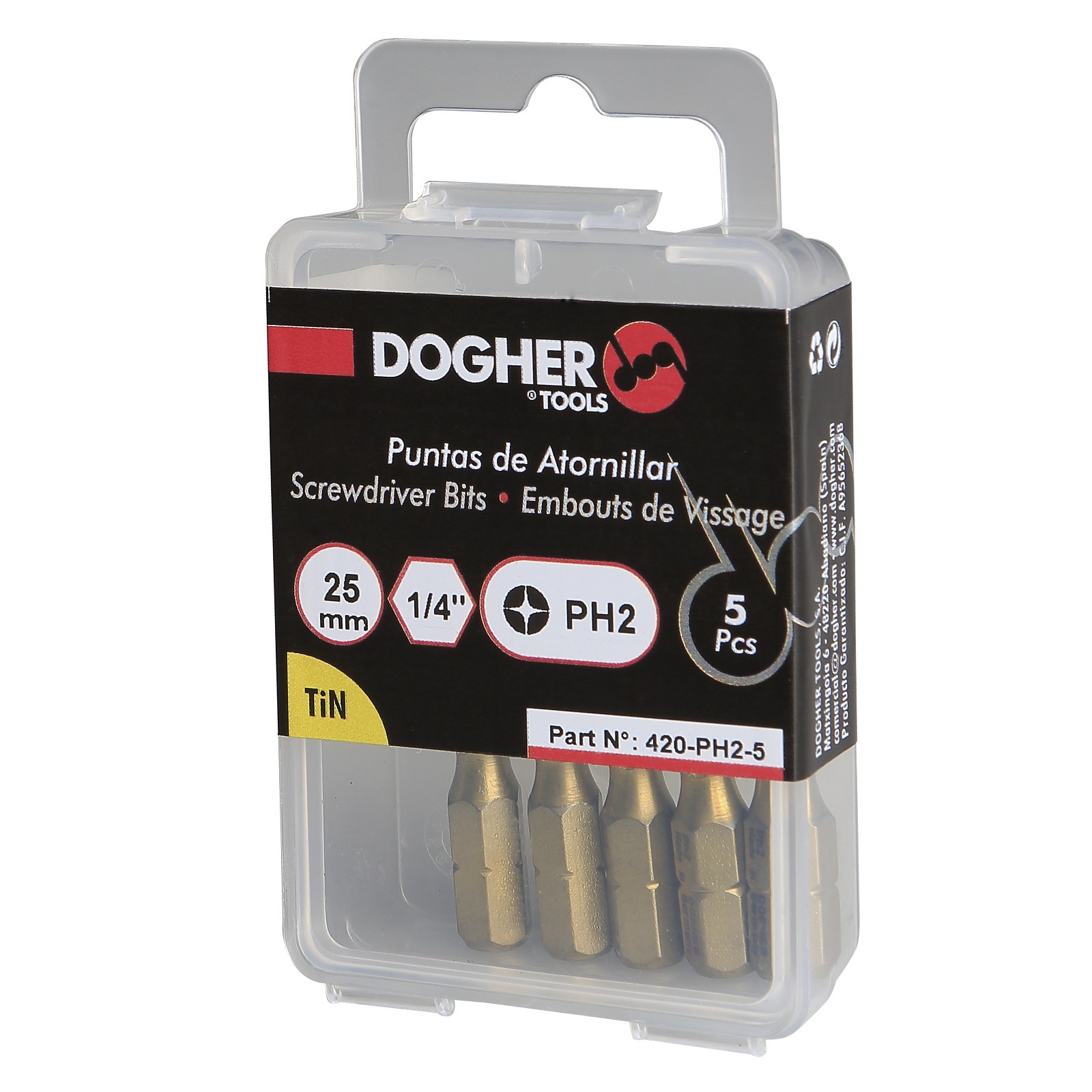 Caja 5 Puntas de Atornillar DOGHER S2 25mm Phillips TiN