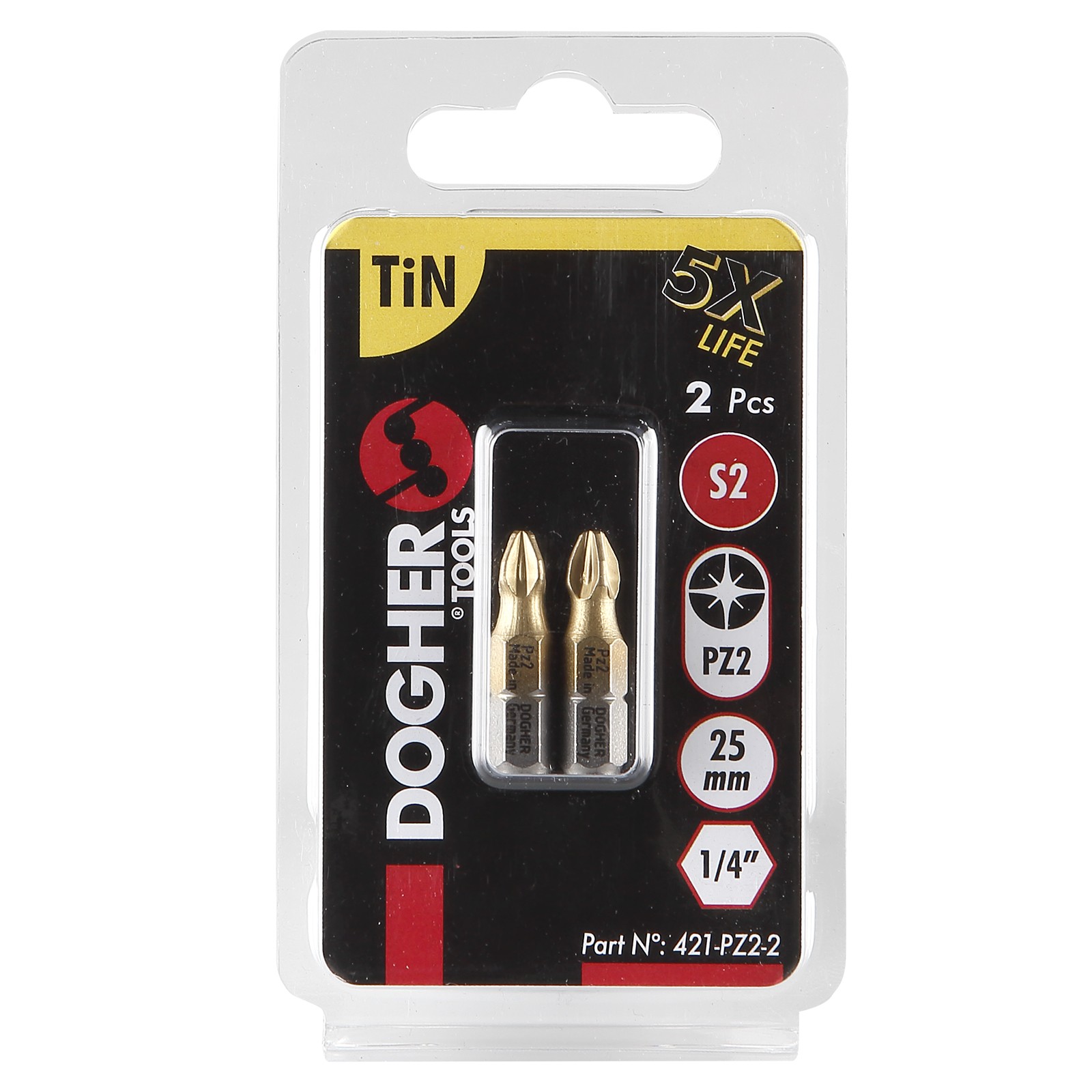 Caja 5 Puntas de Atornillar 1/4" S2 25mm Pozidriv TiN PZ1