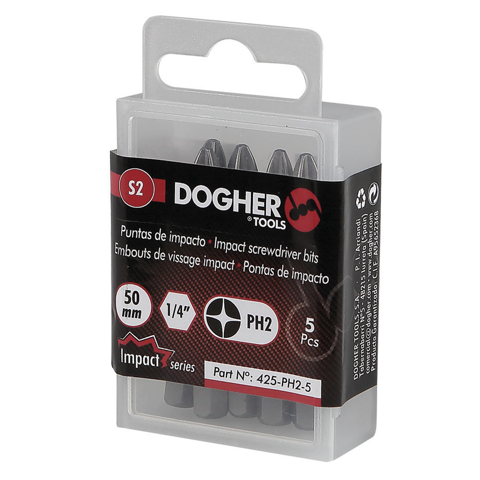 Caja 5 Puntas de Atornilllar DOGHER de Impacto S2 50mm Phillips