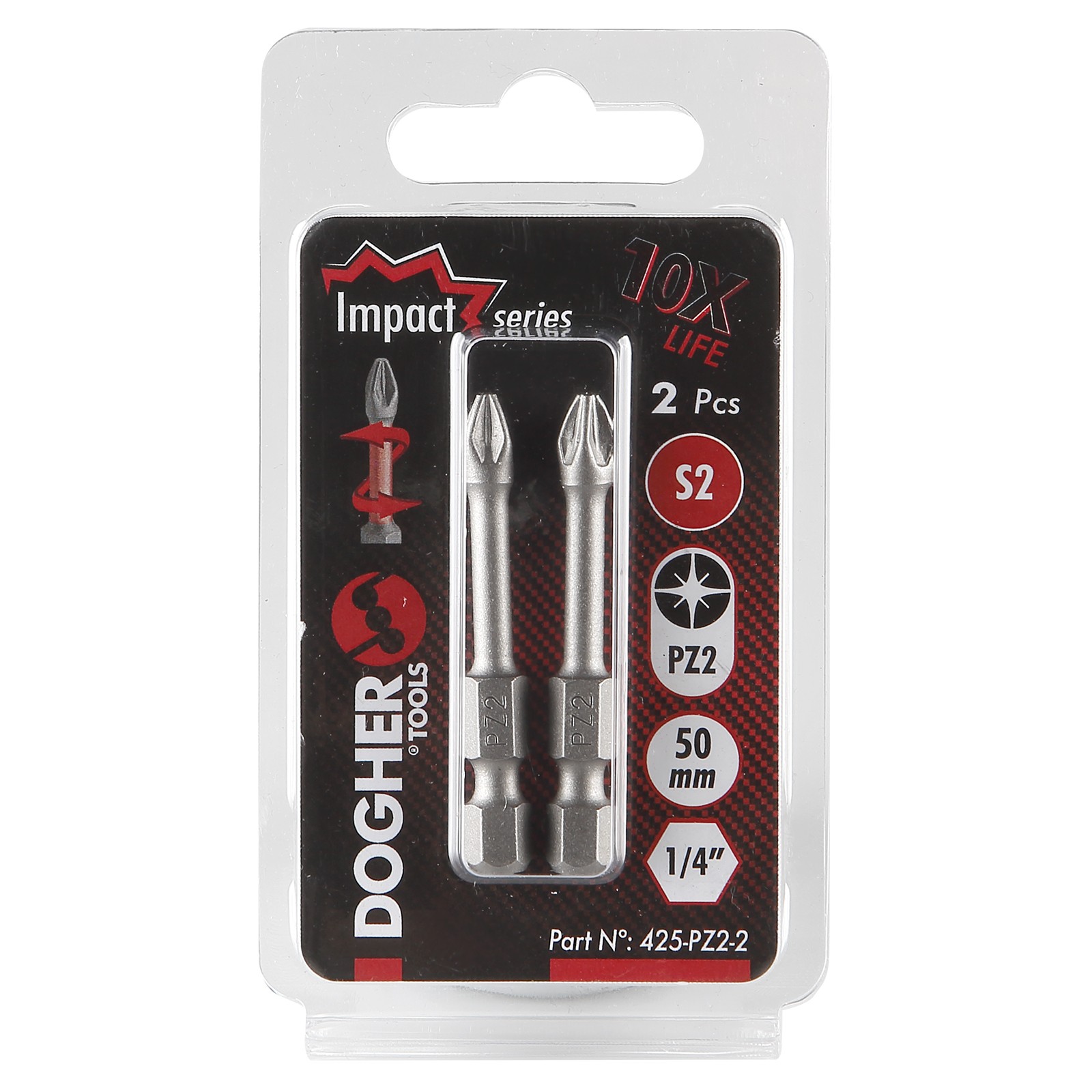 Imagen del producto Blíster 2 Puntas de Atornilllar DOGHER de Impacto S2 50mm Phillips