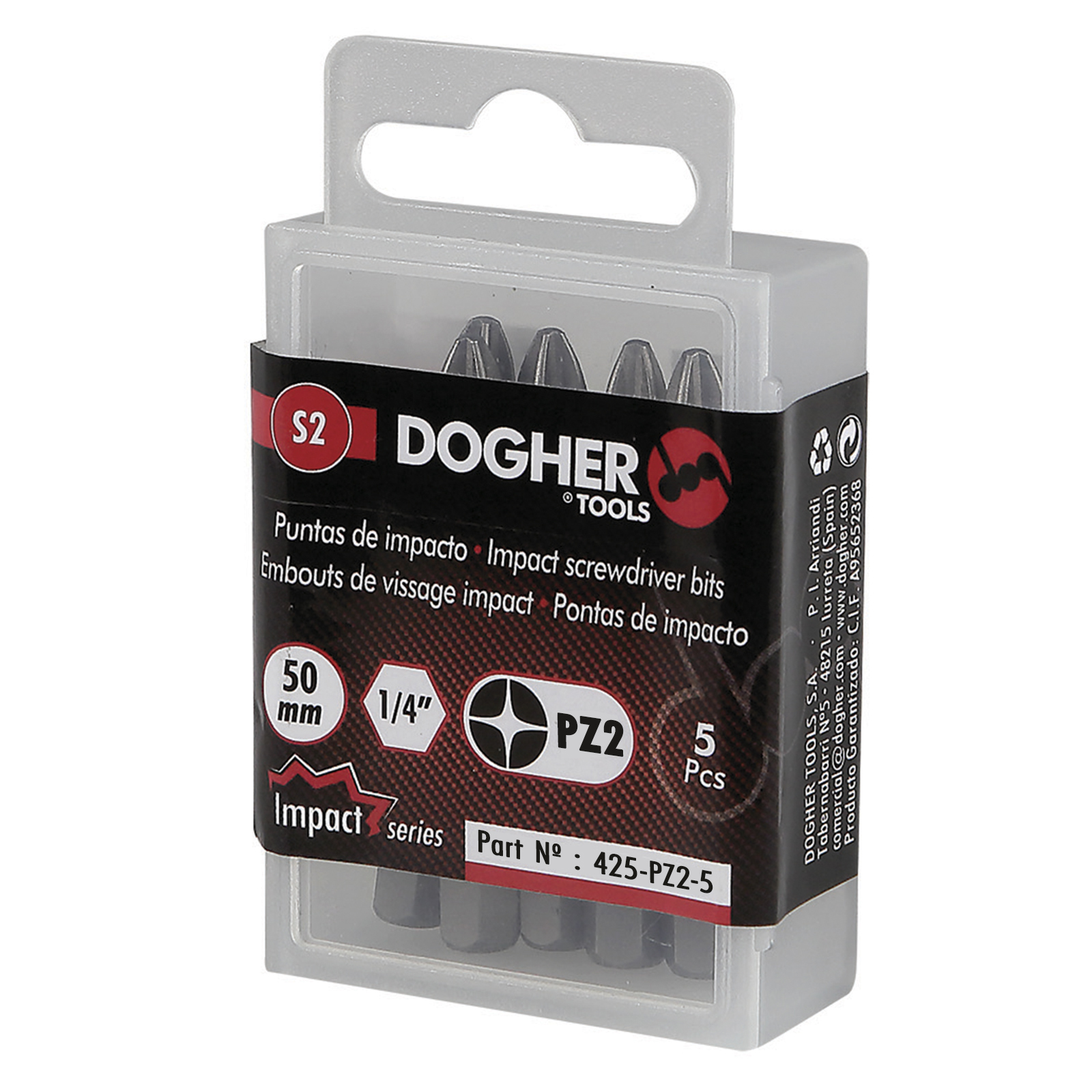 Caja 5 Puntas de Atornilllar DOGHER de Impacto S2 50mm Pozidriv