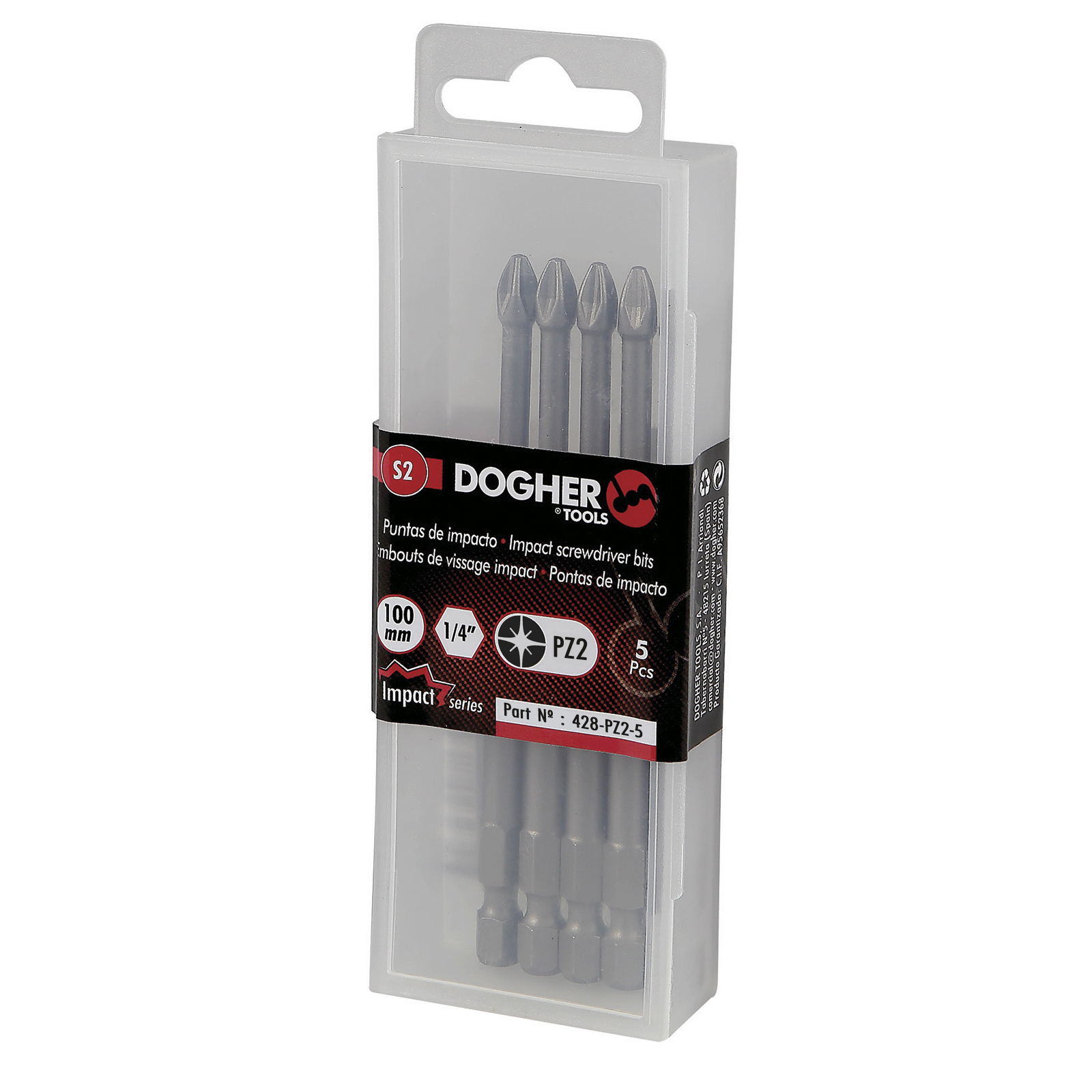 Caja 5 Puntas de Atornilllar DOGHER de Impacto S2 100mm Pozidriv