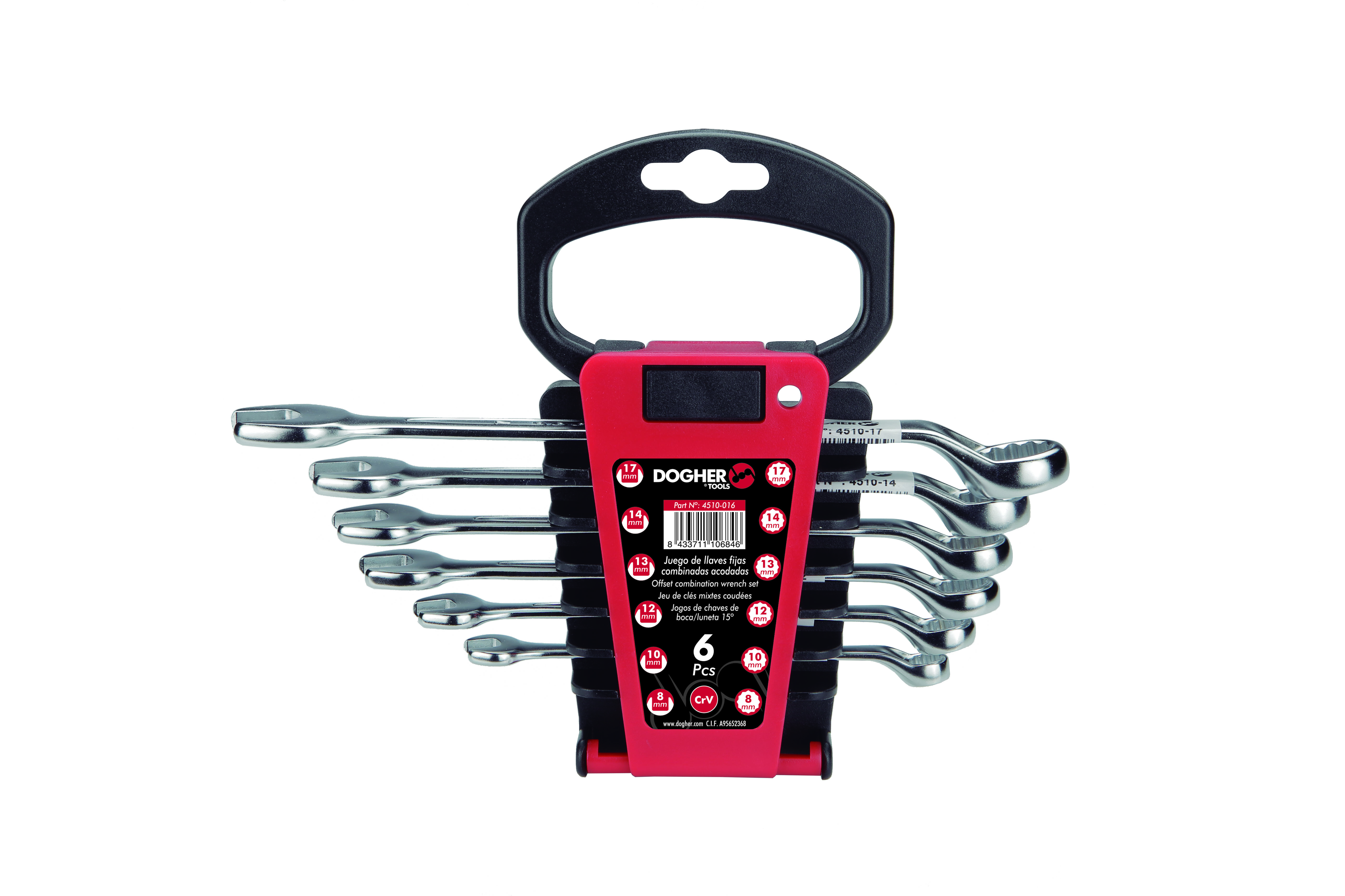 Juego 6 Llaves DOGHER Combinadas Acodadas 8-17 Soporte Plástico