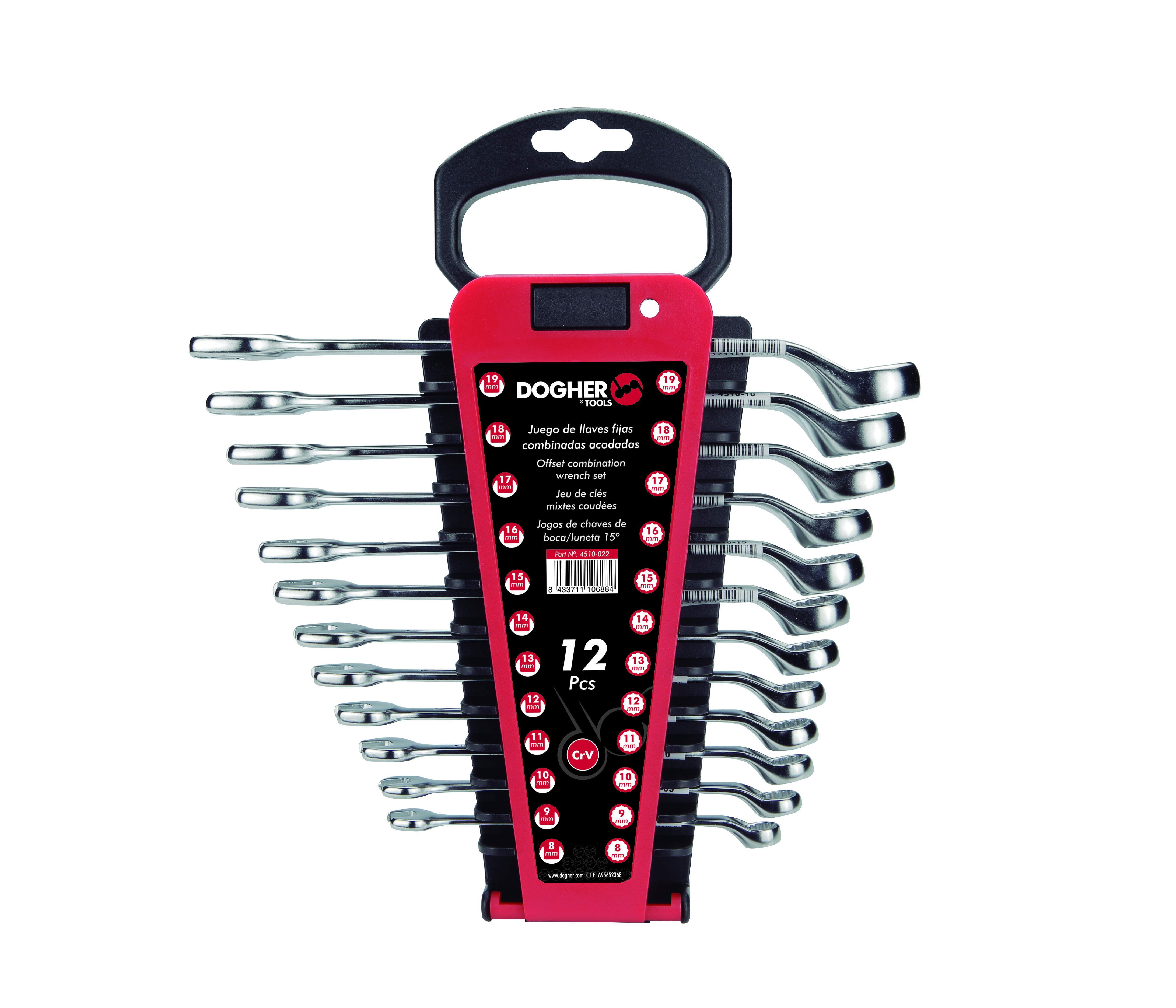 Juego 12 Llaves DOGHER Combinadas Acodadas 8-19 Soporte Plástico