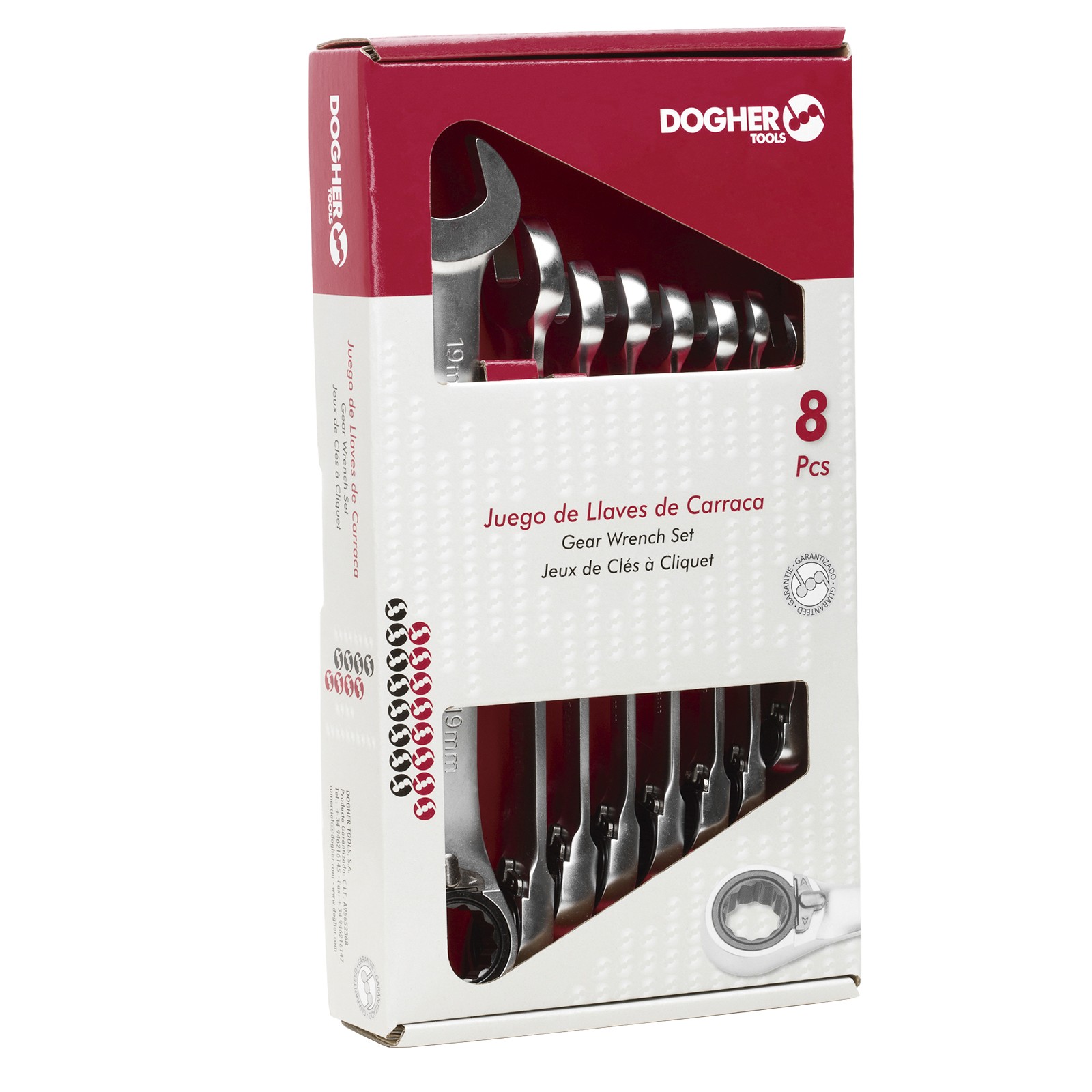 Caja 8 Llaves Combinadas DOGHER CrV de Carraca Reversible 8-19