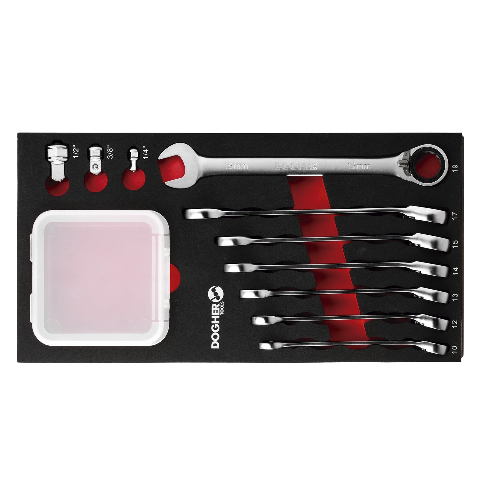 Bandeja Combinable DOGHER 1/3 - 10 Llaves Combinadas Carraca Reversible 15º