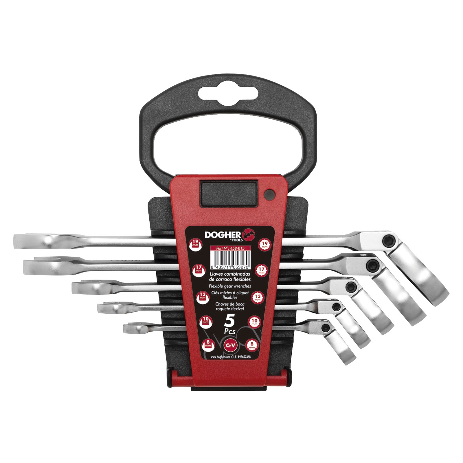 Juego 5 Llaves Combinadas DOGHER CrV de Carraca Flexible Soporte Plástico