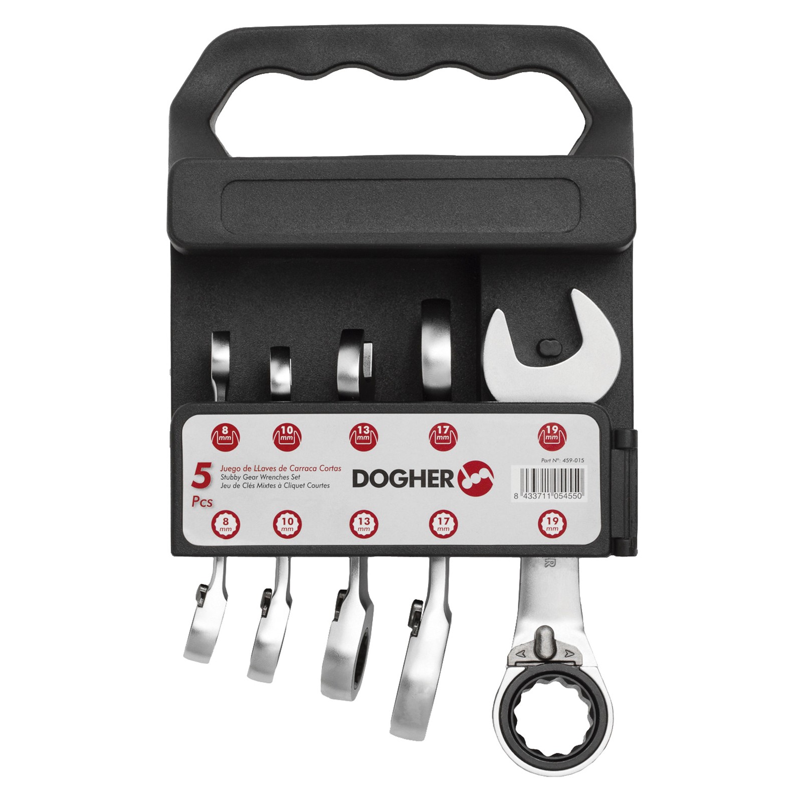 Juego 5 Llaves Combinadas DOGHER CrV de Carraca Reversible Corta