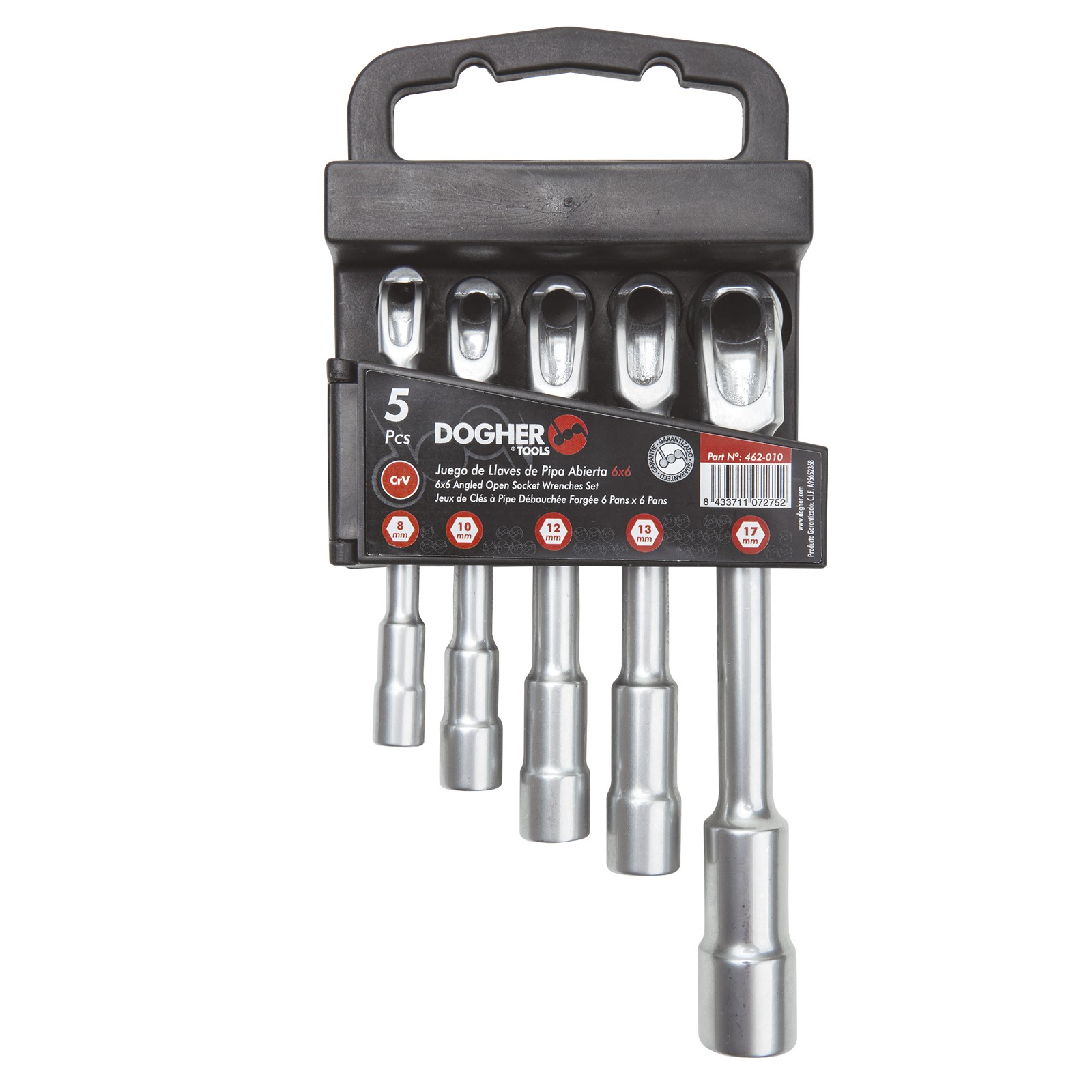 Juego 5 Llaves de Pipa Abierta DOGHER 6X6 CrV Soporte Plástico