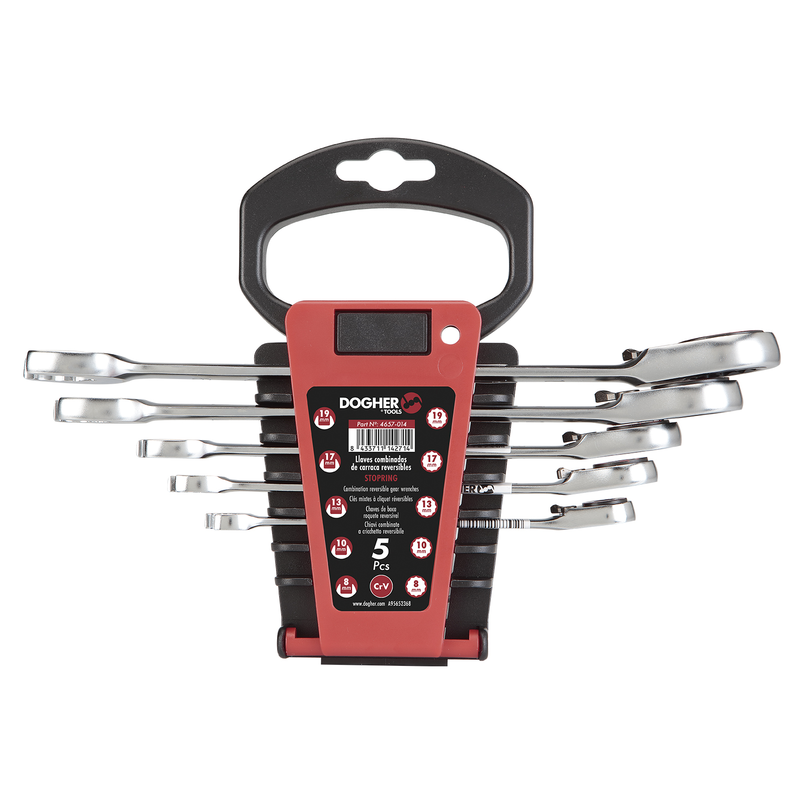 Juego DOGHER 5 Llaves Combinadas Stopring de Carraca Reversible 8-19