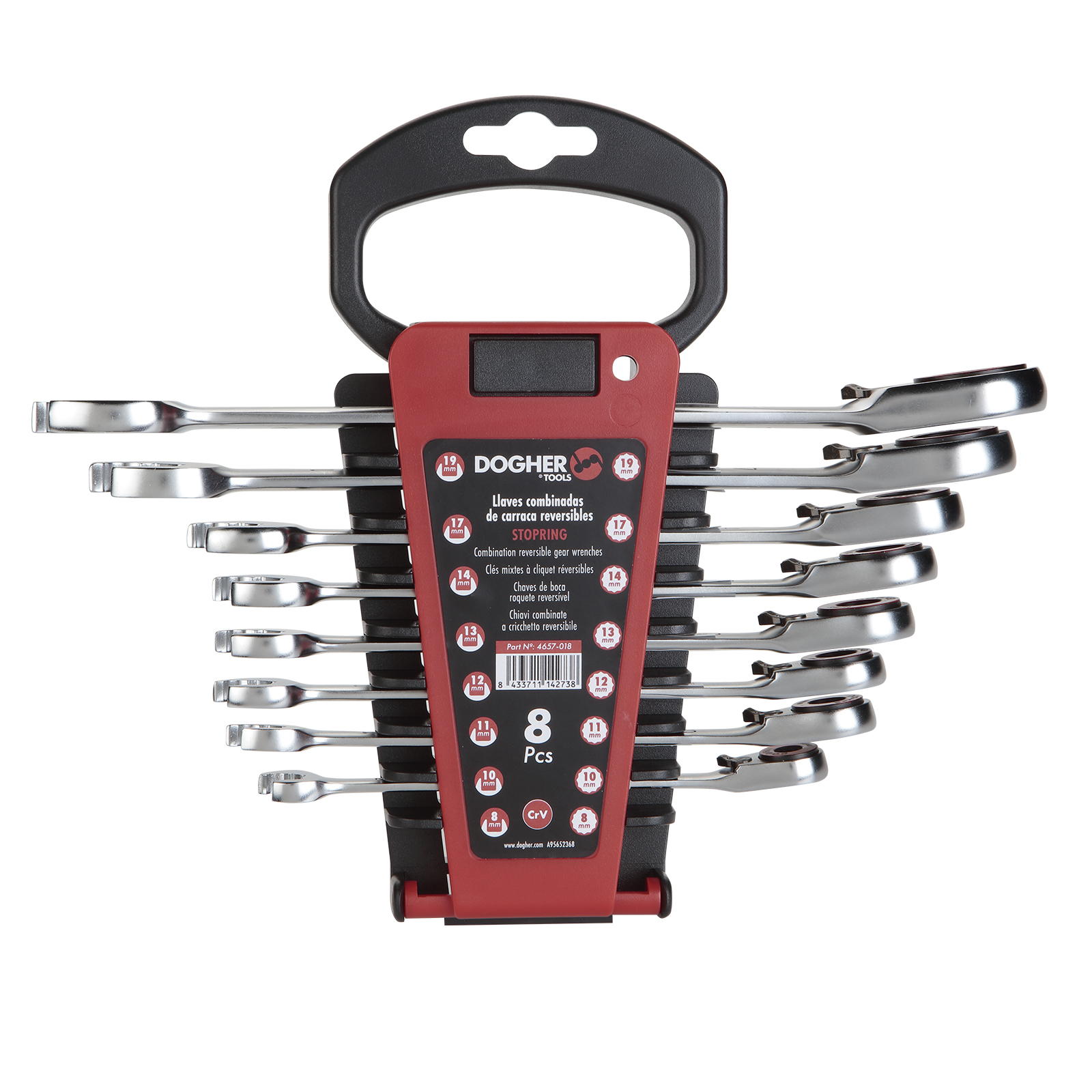 Juego DOGHER 8 Llaves Combinadas Stopring de Carraca Reversible 8-24