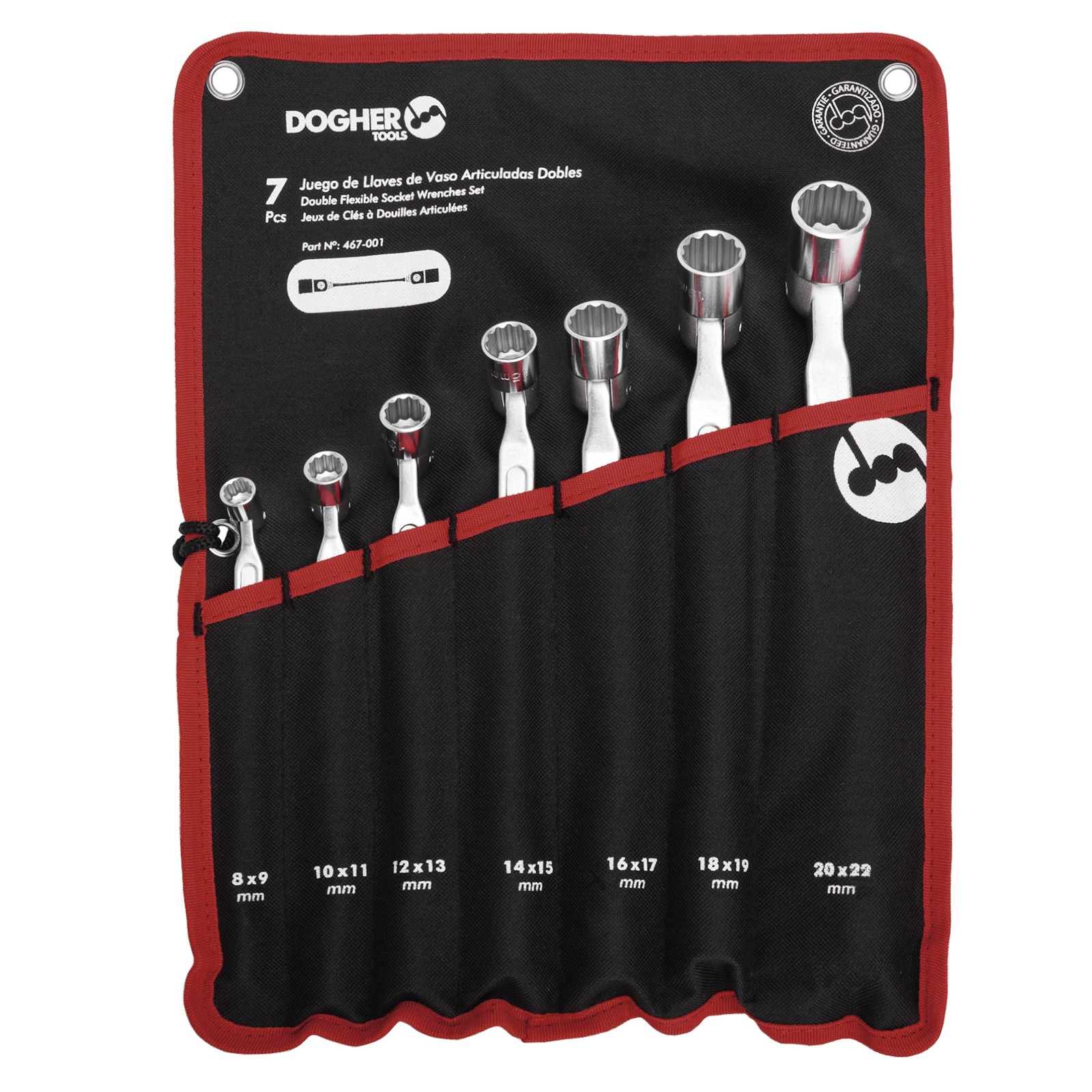 Bolsa Nylon 7 Llaves de Vaso Articulada Doble DOGHER CrV
