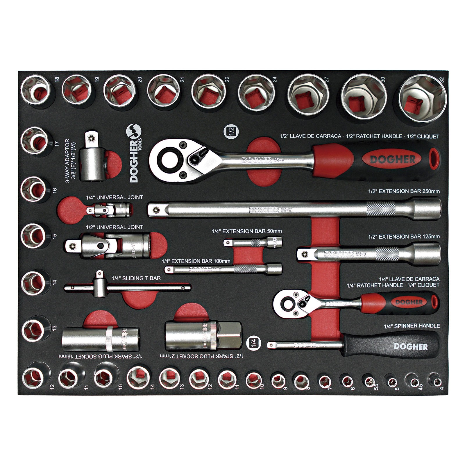 Bandeja Combinable DOGHER 1/2 43 Piezas - Vasos Hexagonales 1/4