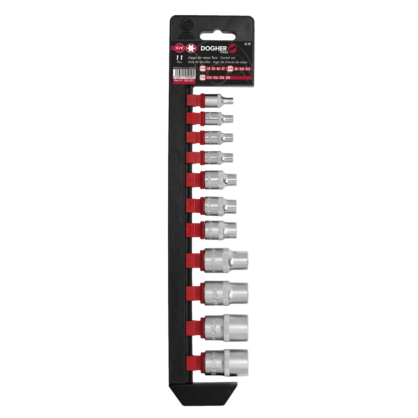 Juego DOGHER Vasos Torx 1/4 3/8 1/2 11 Piezas