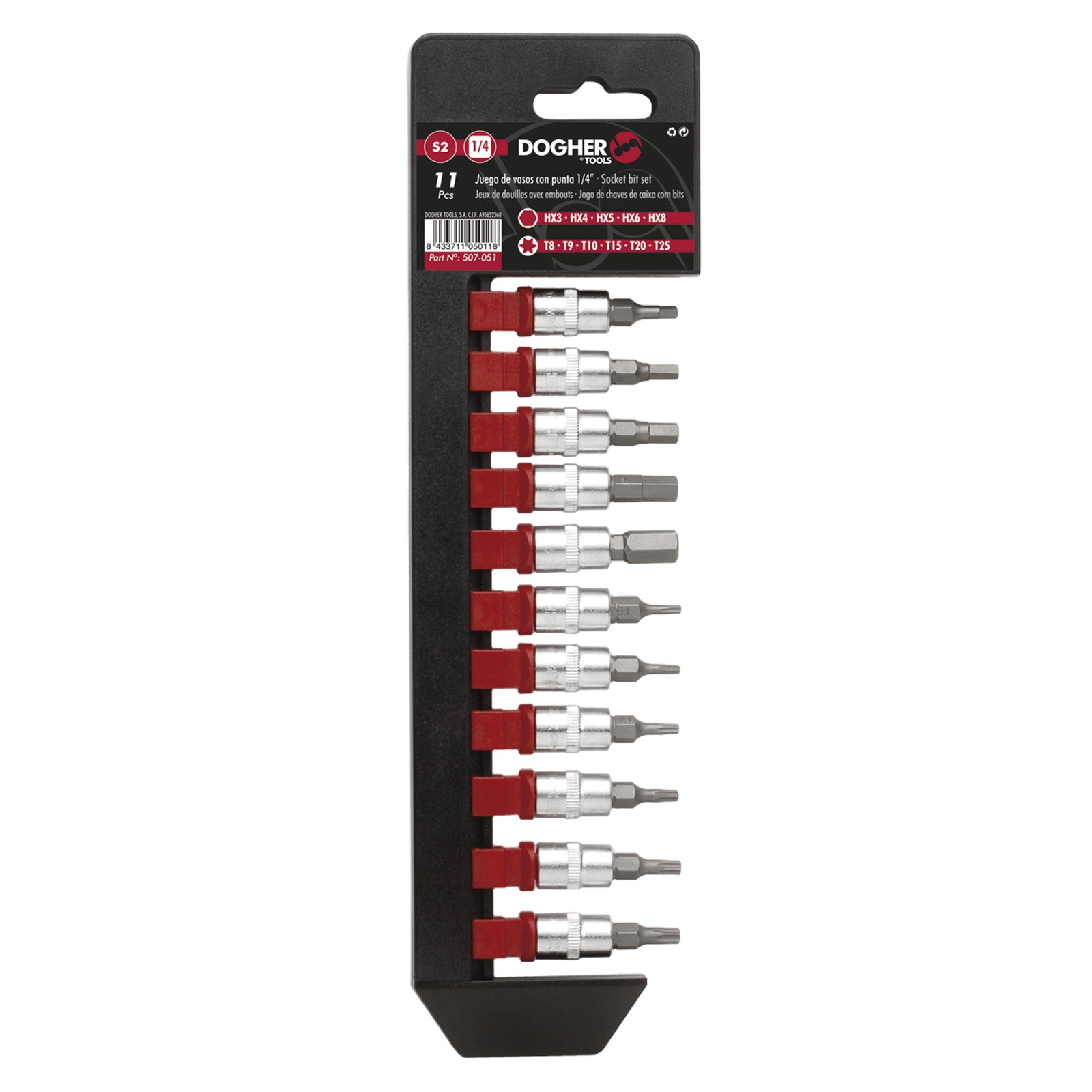 Juego DOGHER 11 Llaves de Vaso Puntas Hexagonal + Torx 1/4