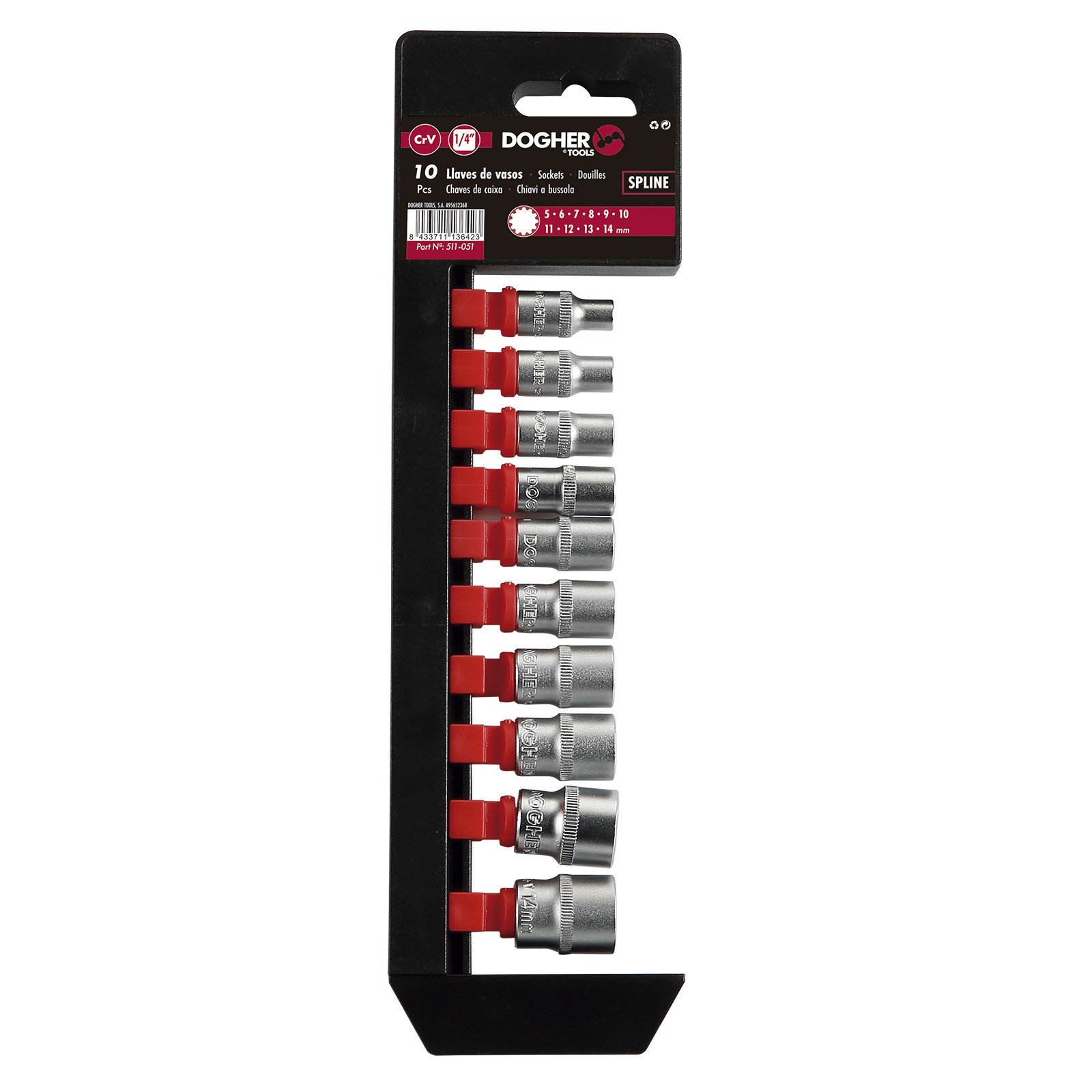 Juego DOGHER 10 Llaves de Vaso Spline 1/4