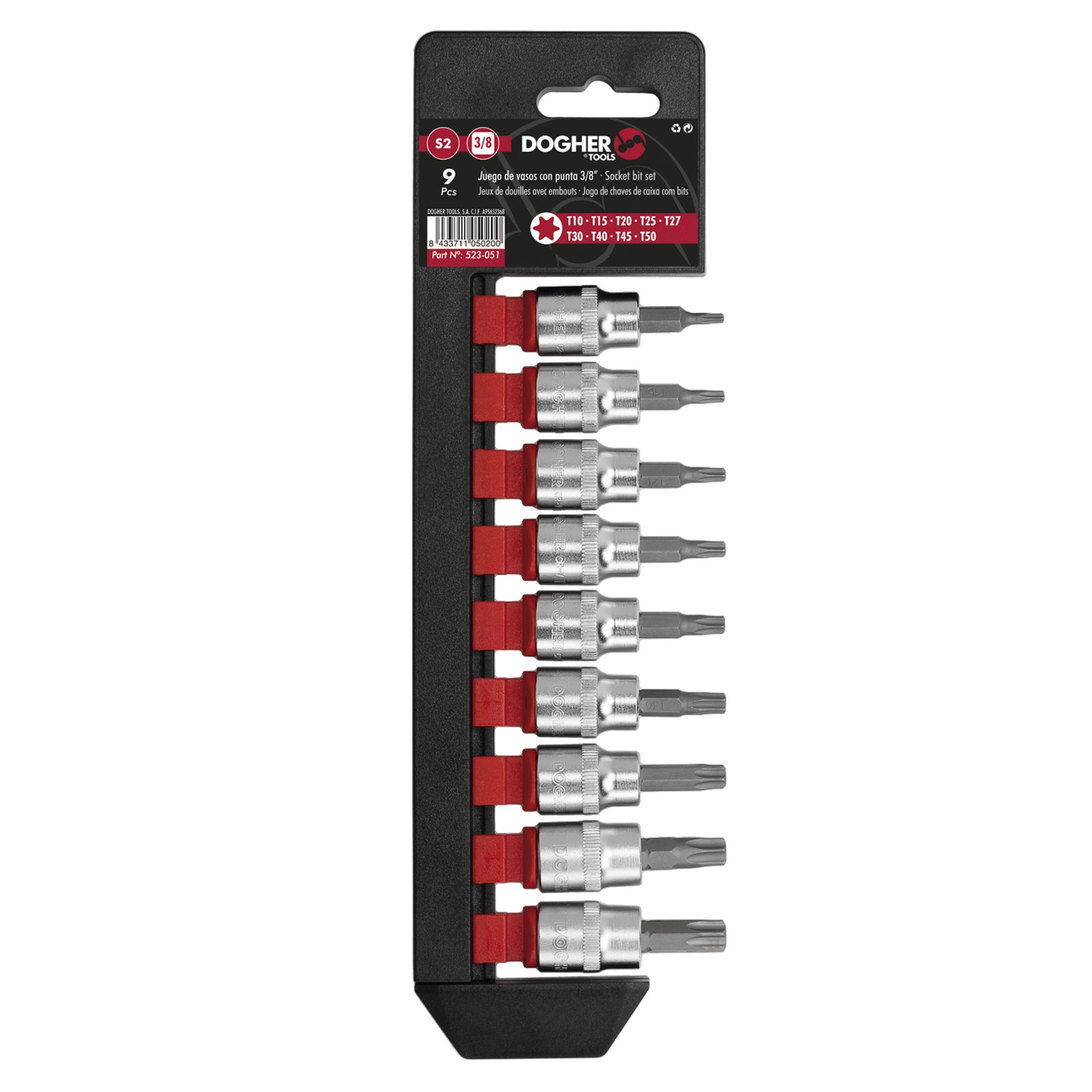 Juego DOGHER 9 Llaves de Vaso Puntas Torx 3/8
