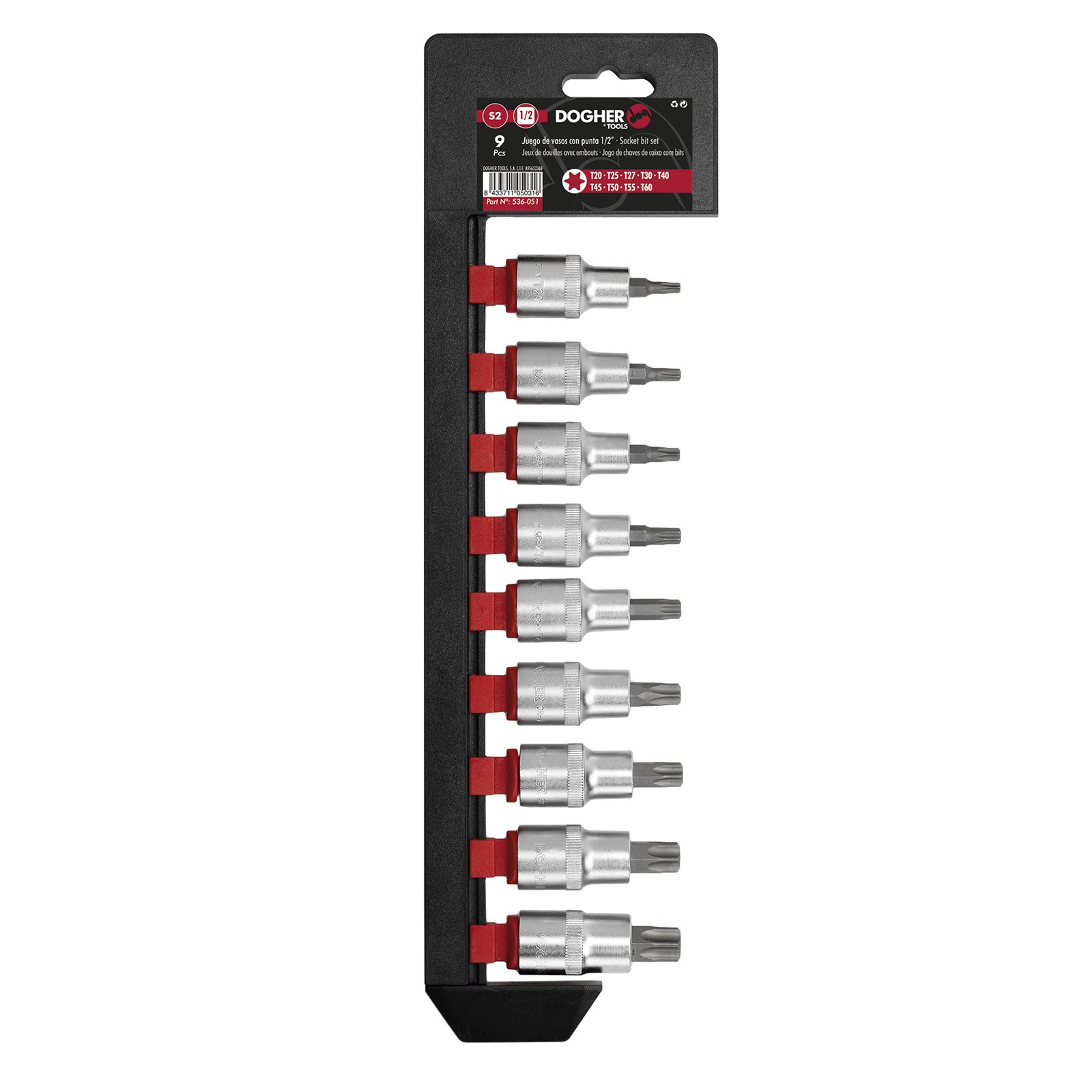 Juego DOGHER 9 Llaves de Vaso con Puntas Torx 1/2