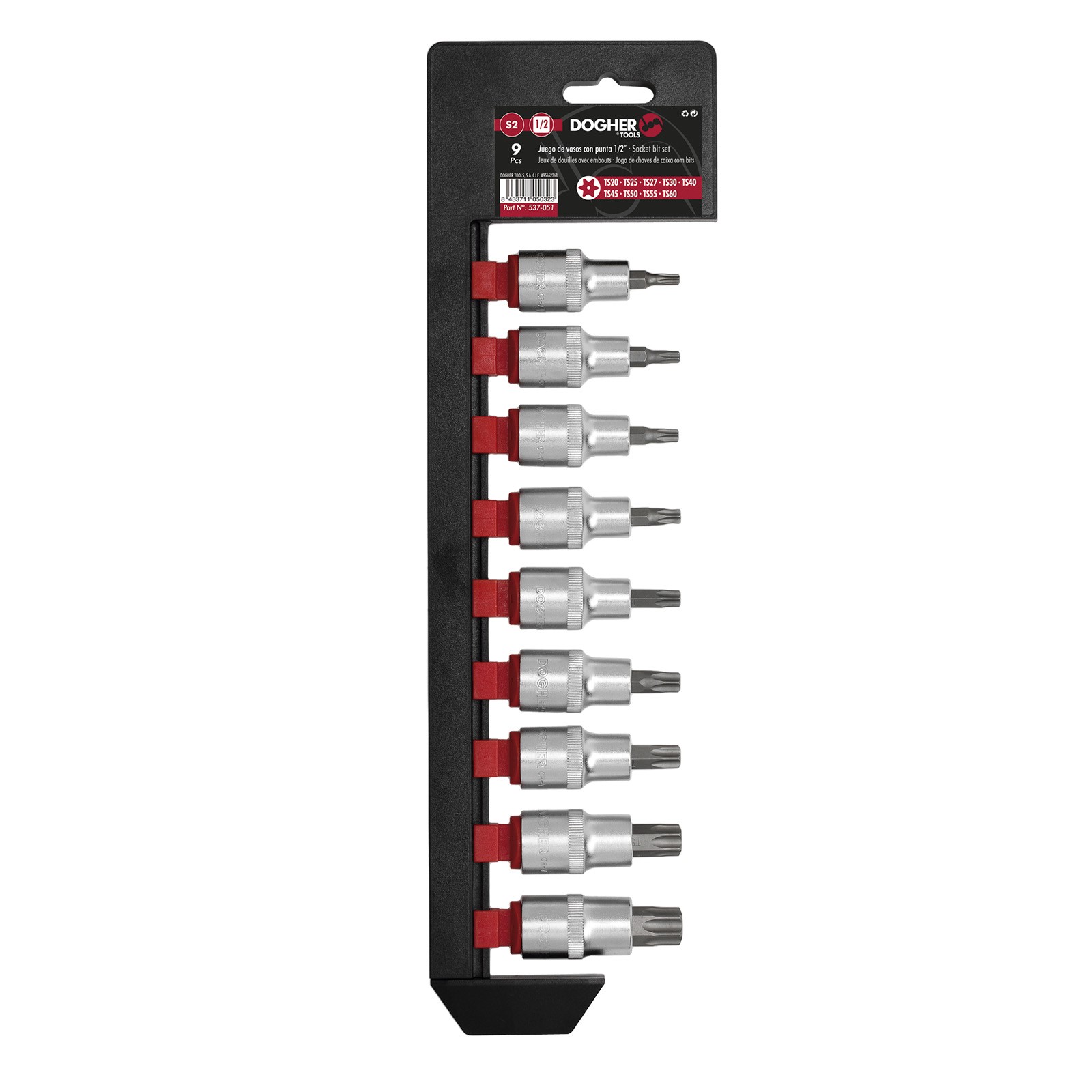 Juego DOGHER 9 Llaves de Vaso con Puntas Torx Seguridad 1/2