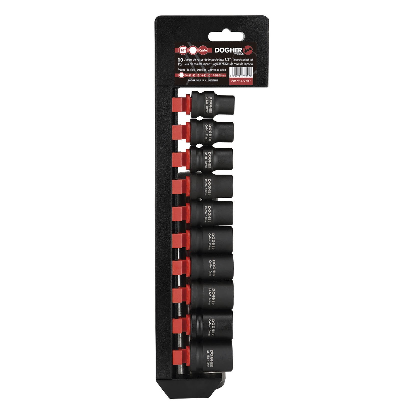 Juego DOGHER 10 Llave de Vaso Impacto CrMo 1/2 Bihexagonal