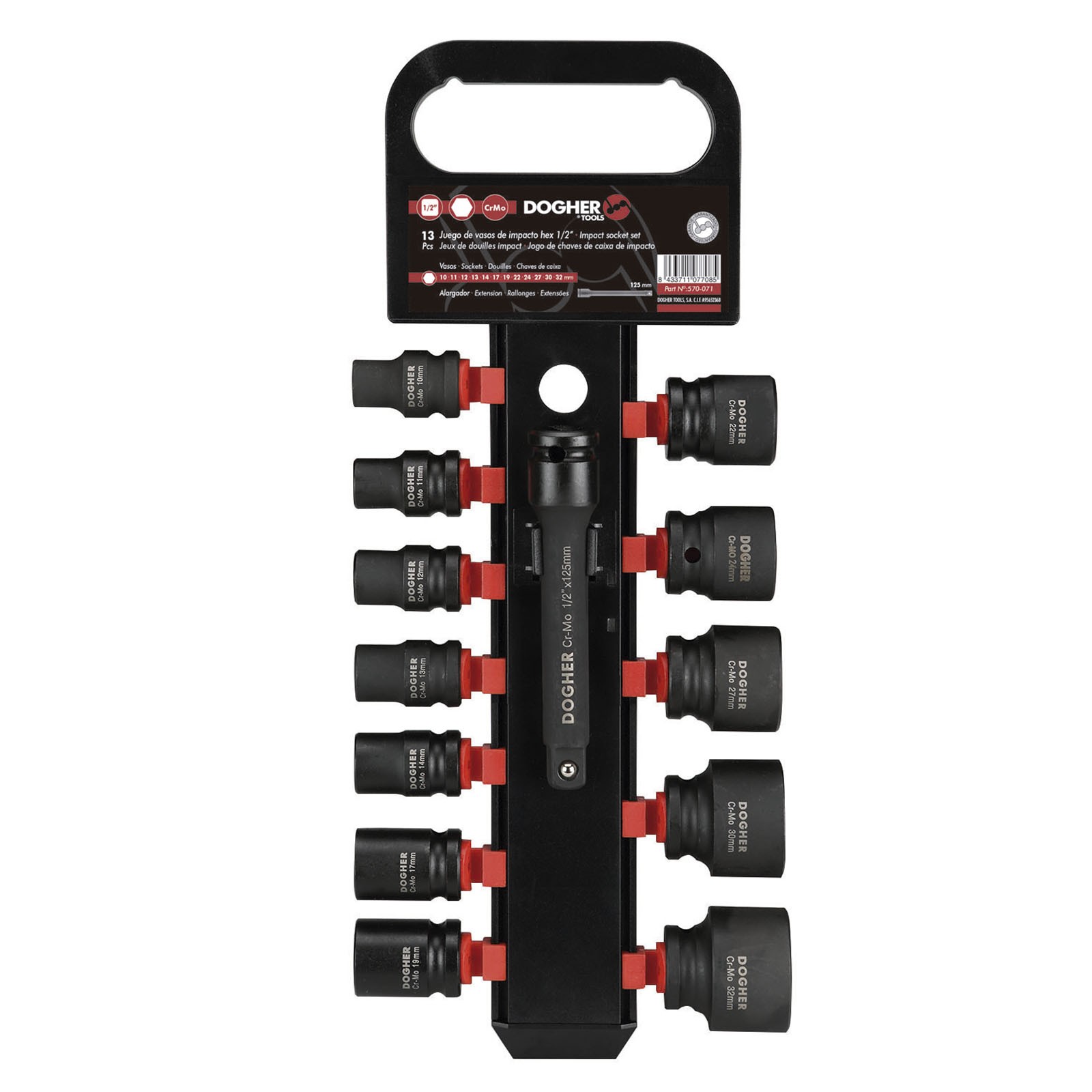 Juego DOGHER 13 Llave de Vaso Impacto CrMo 1/2 Bihexagonal