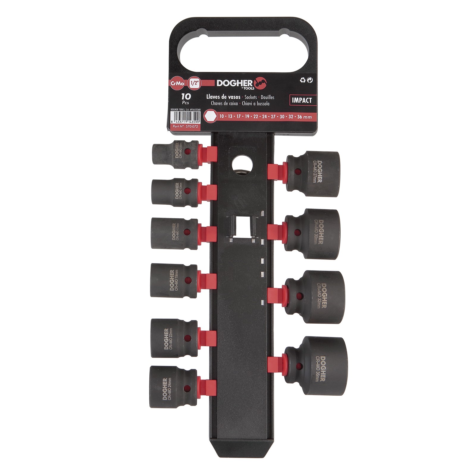 Juego DOGHER 10 Llave de Vaso Impacto CrMo 1/2 Hexagonal 10-36mm