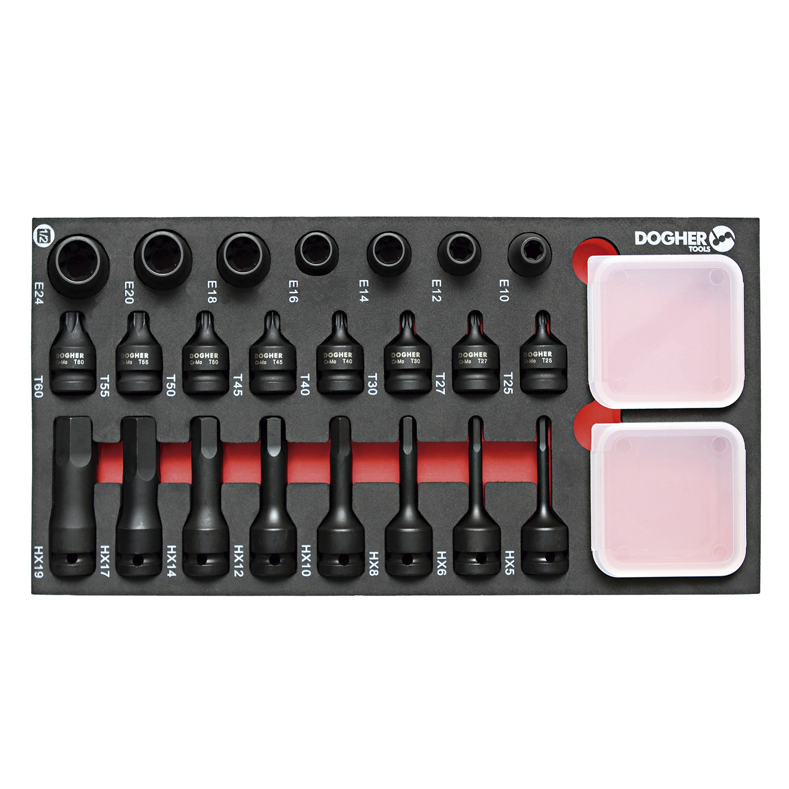 Bandeja Combinable DOGHER 1/3 - 23 Piezas - Vasos + Punta Impacto 1/2