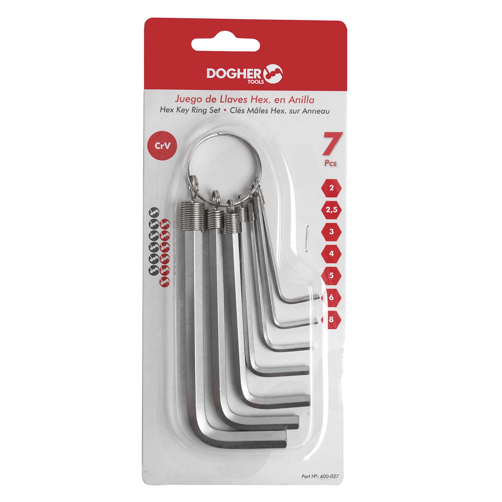 Juego DOGHER 7 Llaves Macho Hexagonal CrV Anilla 2-8mm