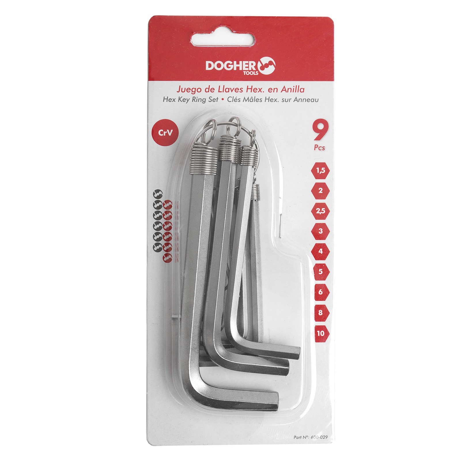 Juego DOGHER 9 Llaves Macho Hexagonal CrV Anilla 1,5-10mm