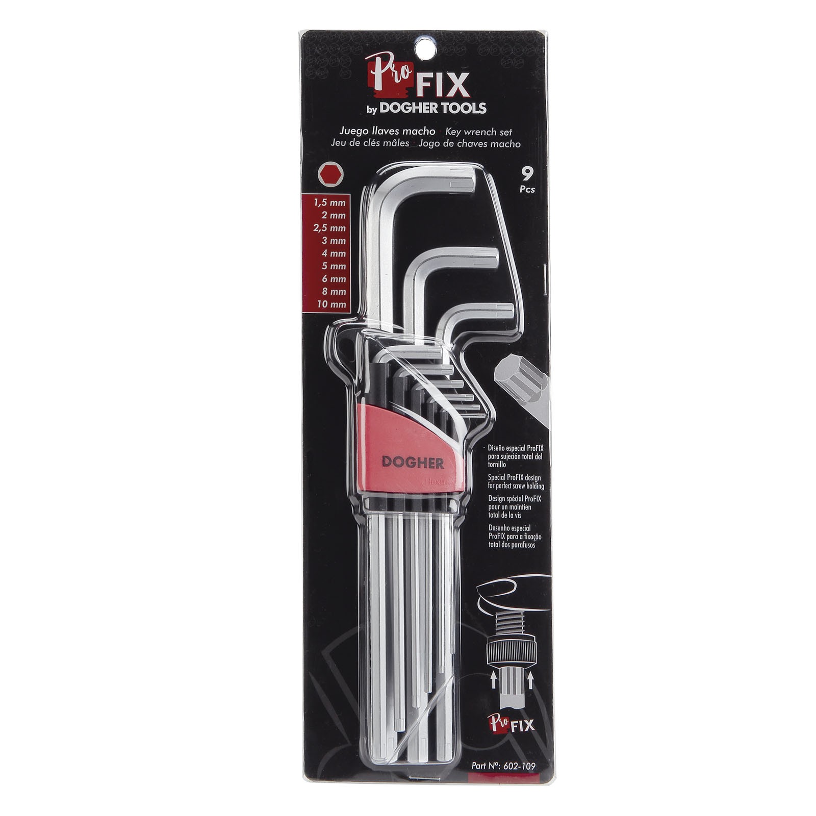 Juego 9 Llaves Macho Hexagonal CrV Extra Larga Profix 1,5-10mm