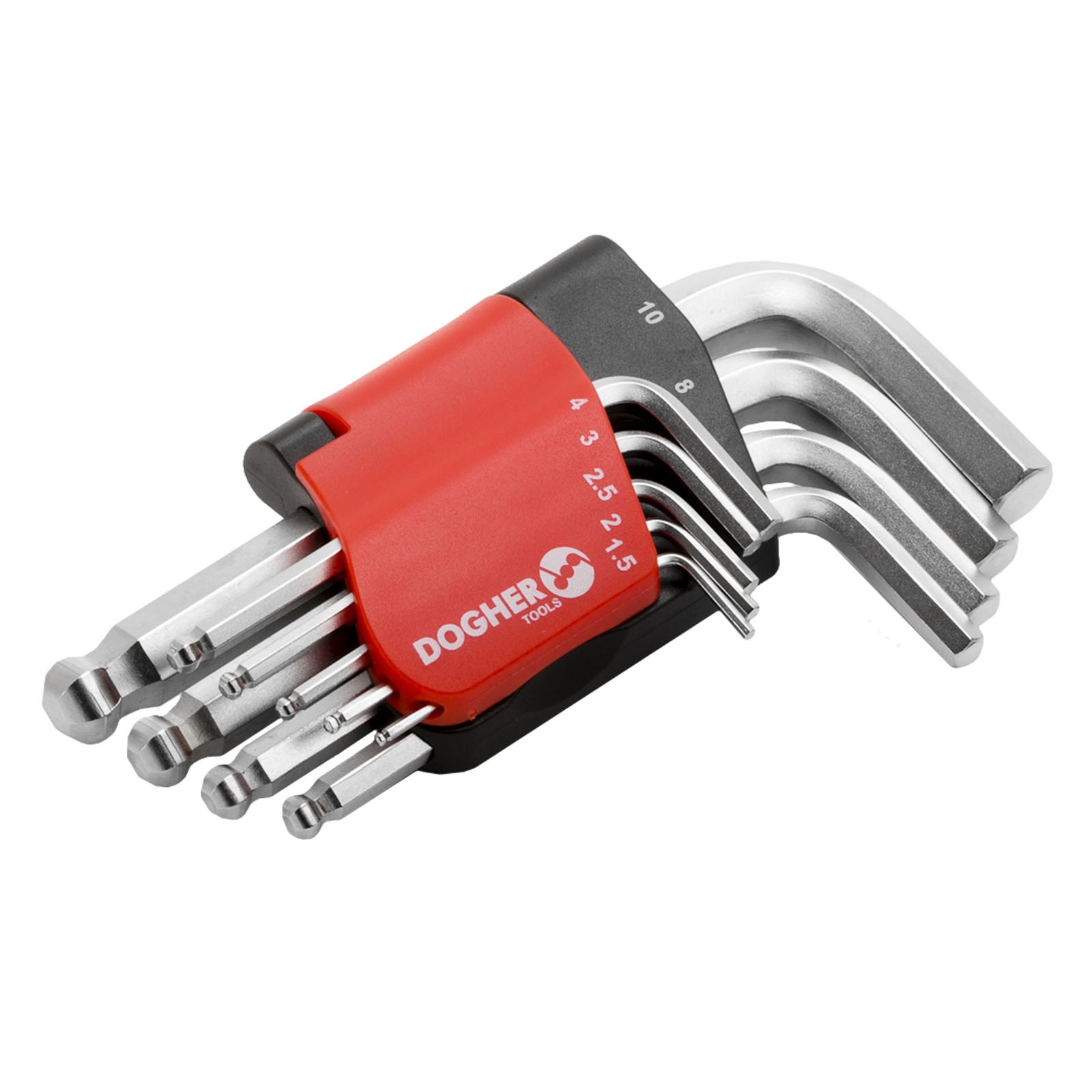 Juego DOGHER 9 Llaves Macho Hexagonal Redonda CrV Corta 1,5-10mm