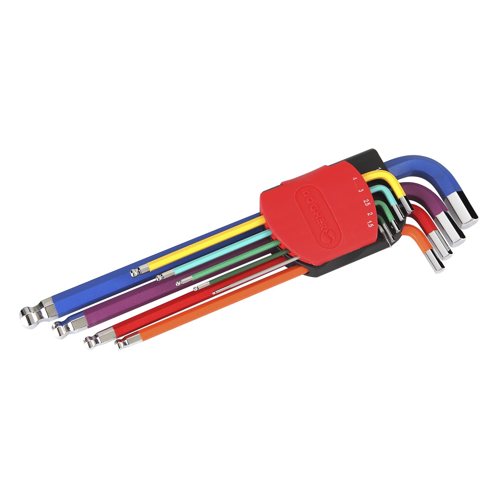 Imagen del producto Juego DOGHER 9 Llaves Macho Hexagonal Redonda S2 Colores 1,5-10mm