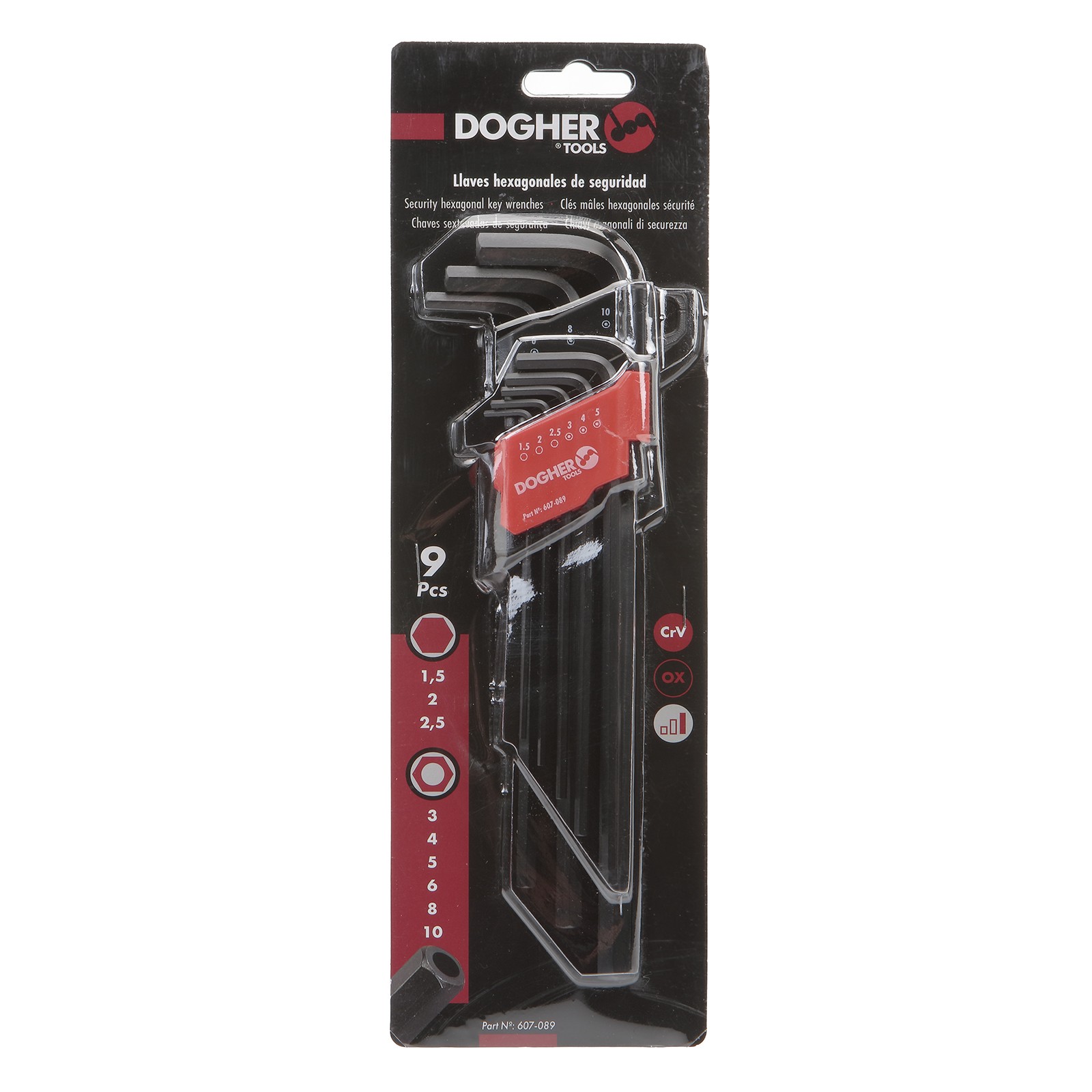 Juego DOGHER 9 Llaves Macho Hexagonal Seguridad Extra Larga Pavonada 1,5-10mm