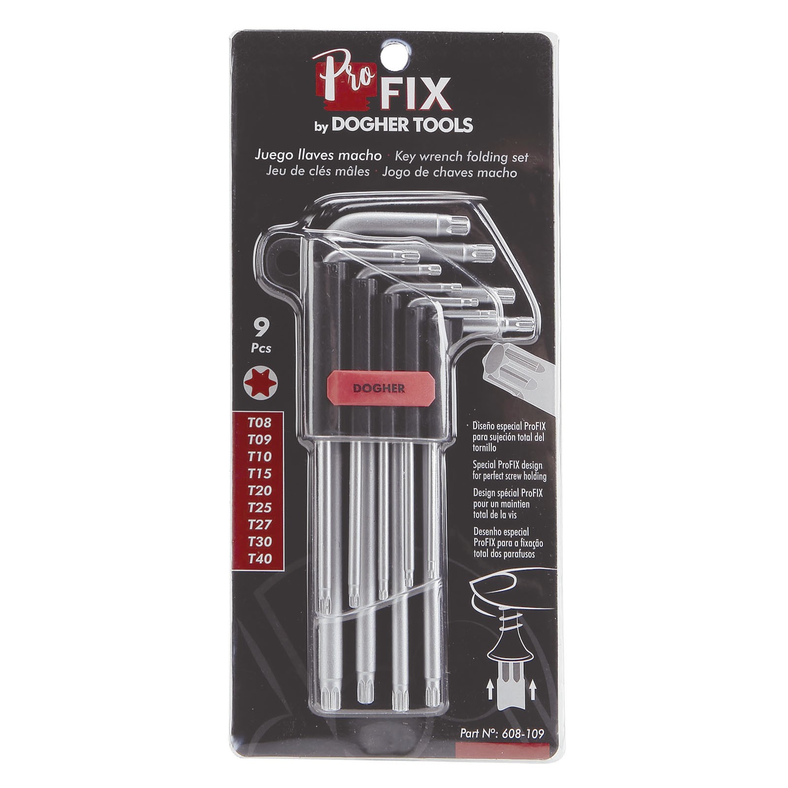 Juego 9 Llaves Macho Torx CrV Profix T8-T40