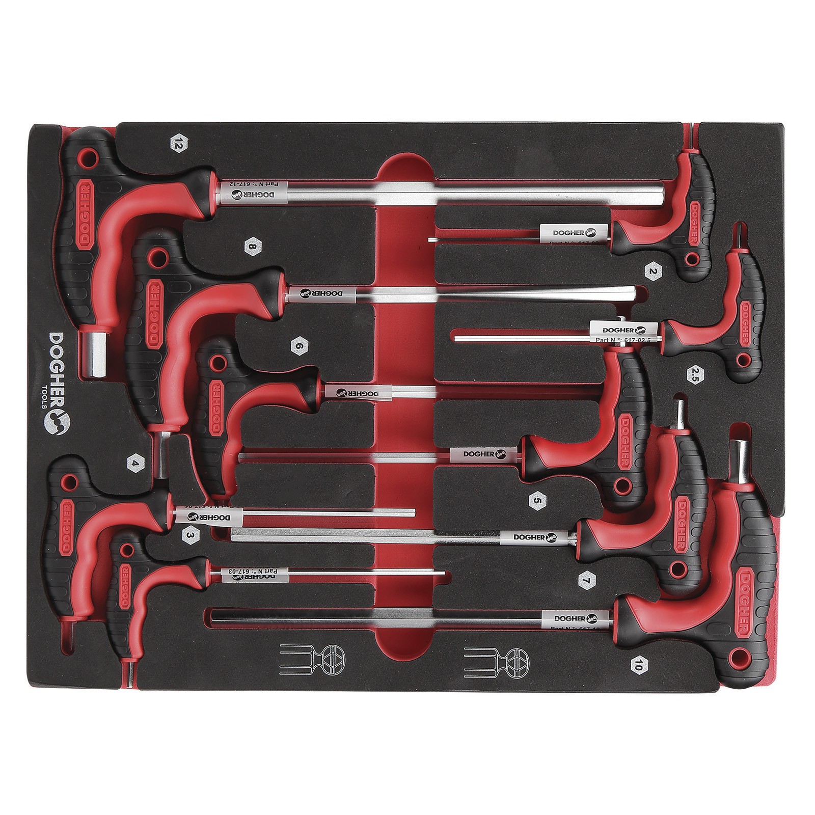 Bandeja Combinable DOGHER 1/2 10 Llaves T Hexagonal Recta