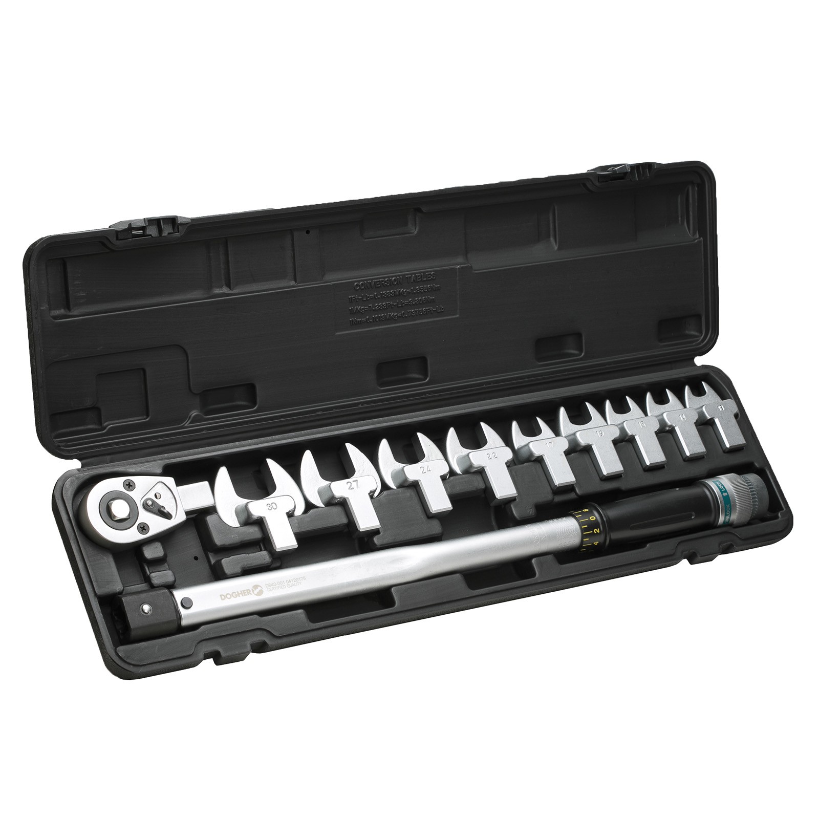 Estuche Llave Dinamométrica DOGHER Cabezas Intercambiables 14X18 40-200 Nm 11 Piezas