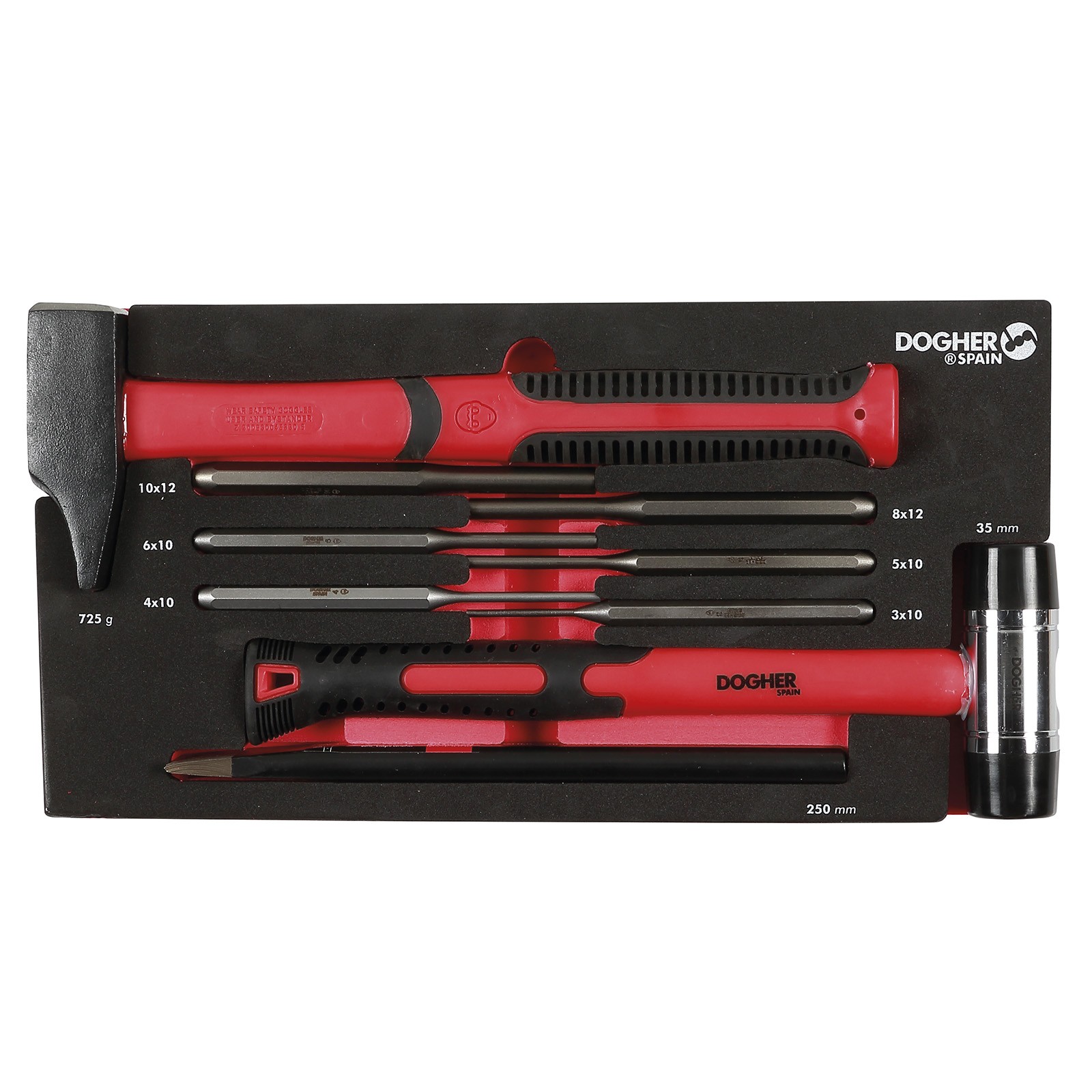 Bandeja Combinable DOGHER 1/3 - Percusión 9 Piezas Martillo Rivoir y Nylon Mango Fibra Vidrio