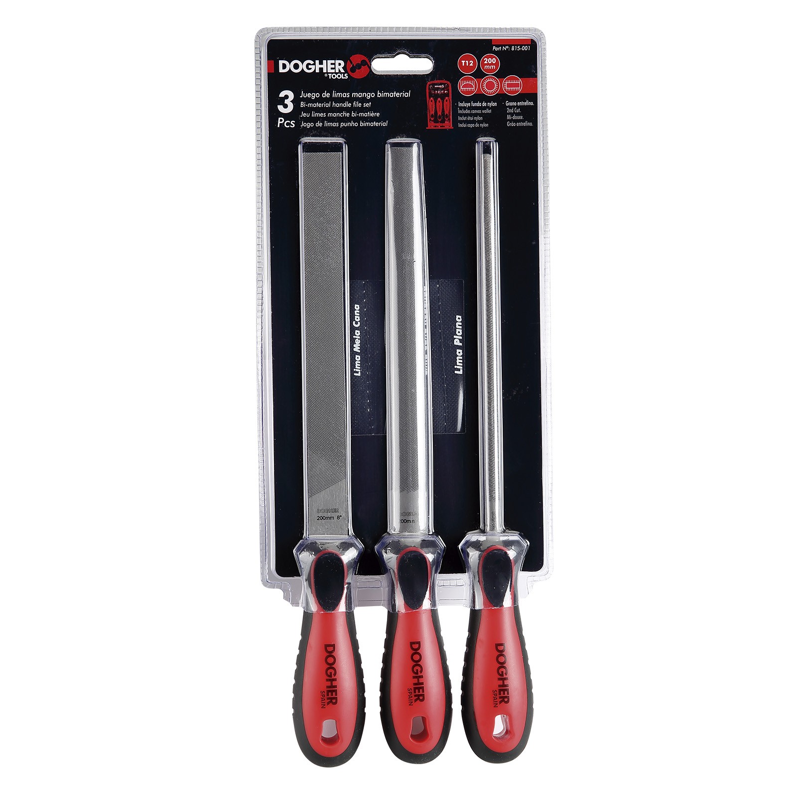 Imagen del producto Juego 3 Limas DOGHER Mixto 200 mm en Blíster