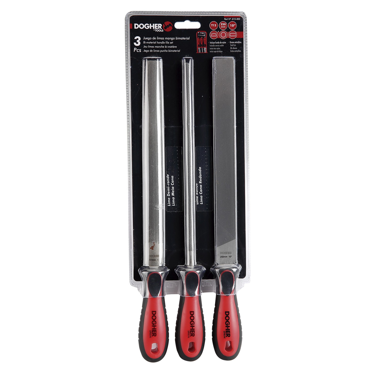 Imagen del producto Juego 3 Limas DOGHER Mixto 250 mm en Blíster