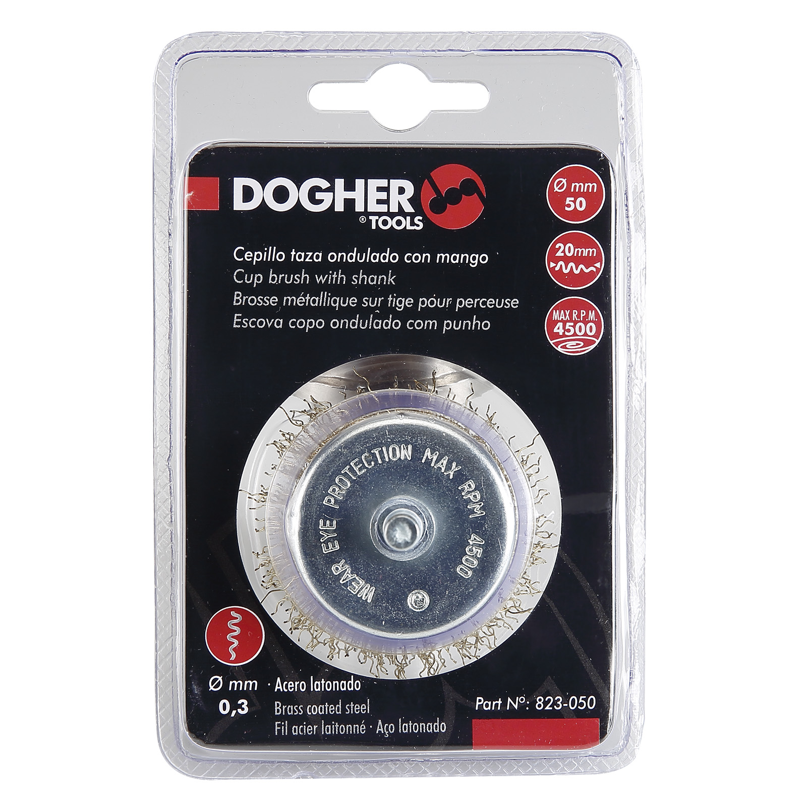 Cepillo Taza DOGHER Alambre Ondulado 0,30 mm Acero Latonado Espiga 6 mm