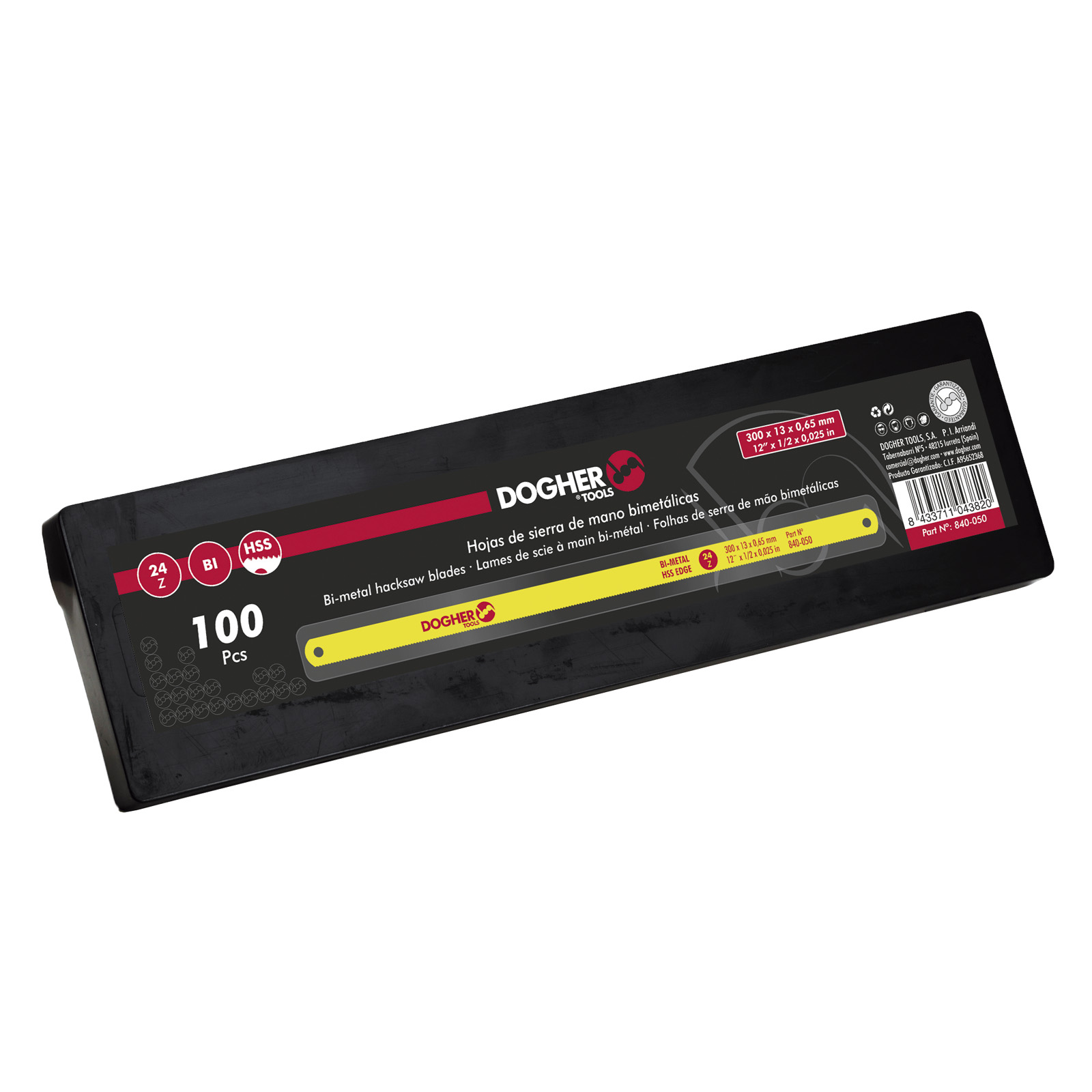 Pack 100 Hojas Sierra DOGHER Bimetal HSS 24 Dientes 300x13x0,65