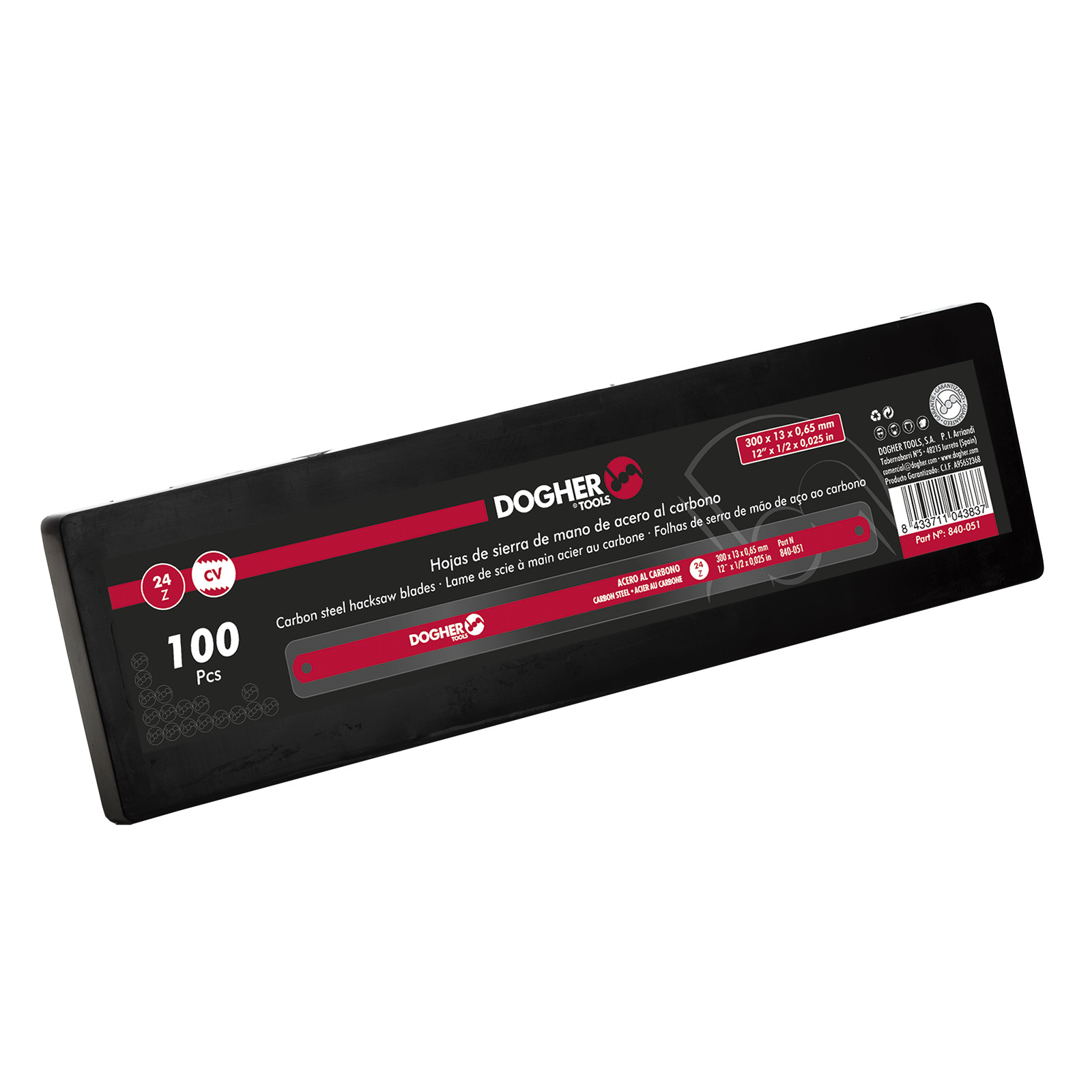 Pack 100 Hojas Sierra DOGHER Acero Carbono 24 Dientes 300x13x0,65