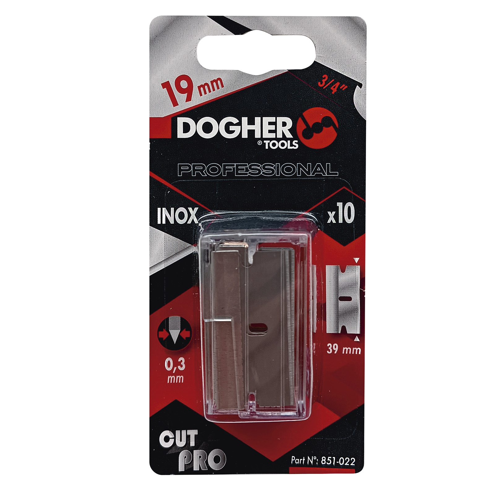Imagen del producto Blíster 10 Cuchillas DOGHER Rascador INOX 39x19 mm