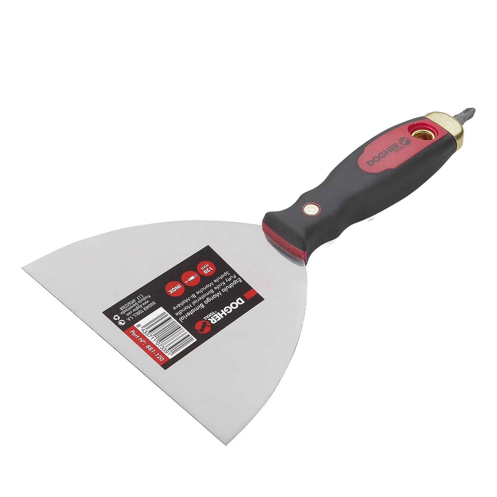 Espátula DOGHER Rígida Inoxidable Mango Reforzado Bimaterial 152 mm + Punta PH2