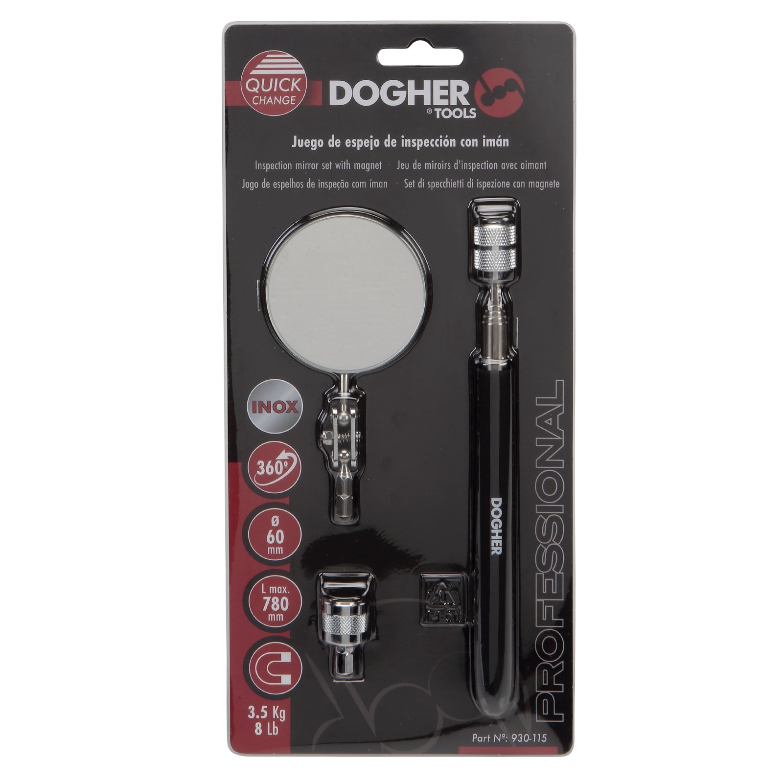 Set DOGHER 3 Piezas Imán 3,5 kg Espejo 60 mm Fastchange