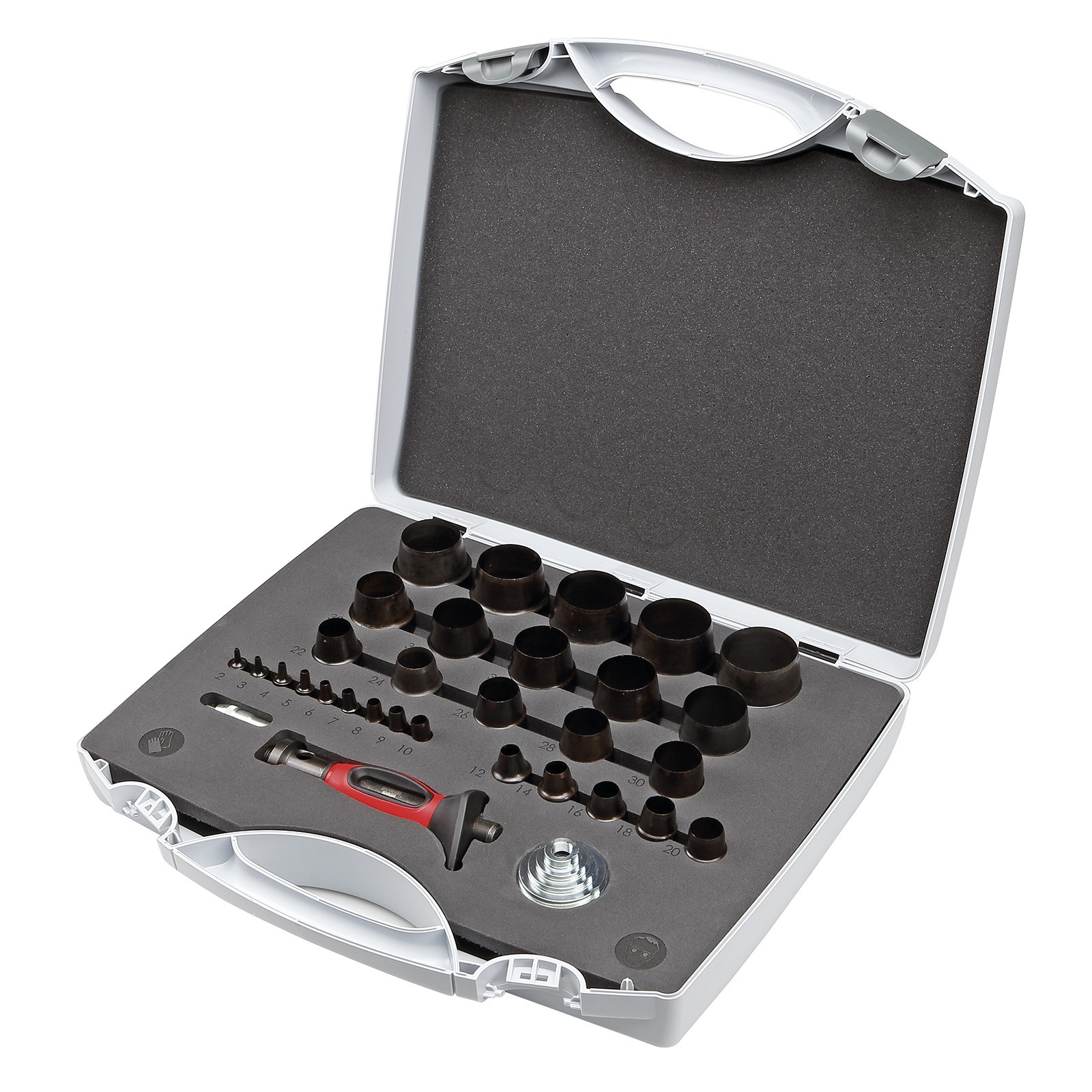 Juego DOGHER 32 Piezas Sacabocados Mango Bimaterial con Bocas 2-50 mm