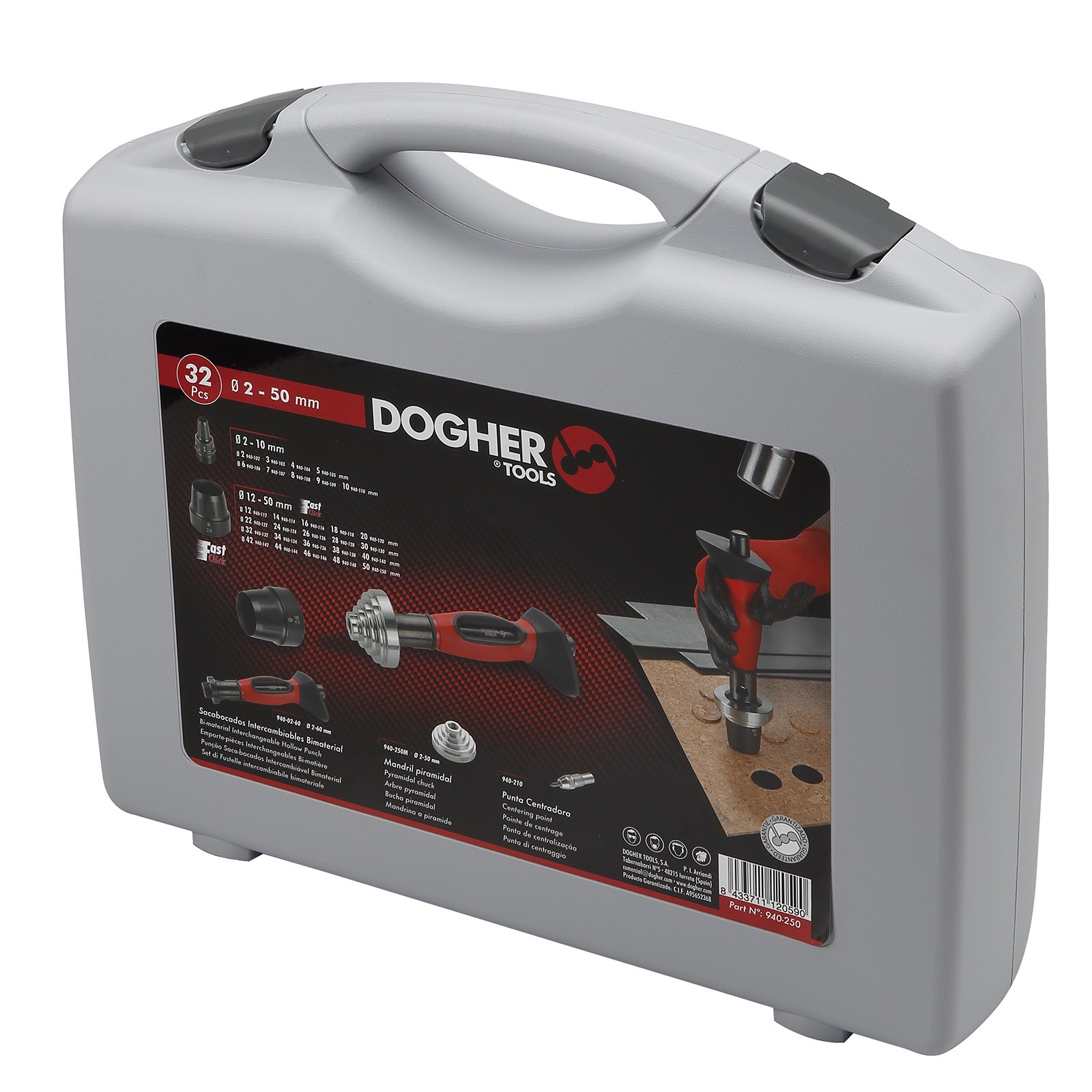 Juego DOGHER 32 Piezas Sacabocados Mango Bimaterial con Bocas 2-50 mm