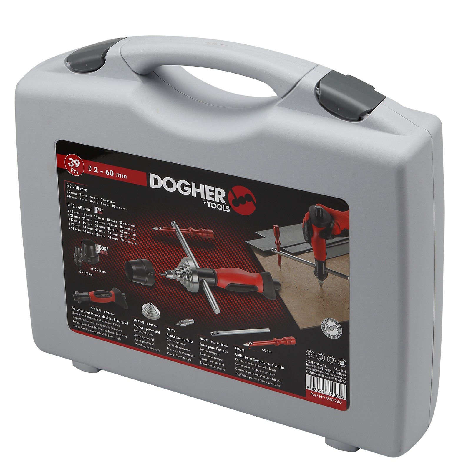 Juego DOGHER 39 Piezas Sacabocados Mango Bimaterial con Bocas 2-60 mm 39