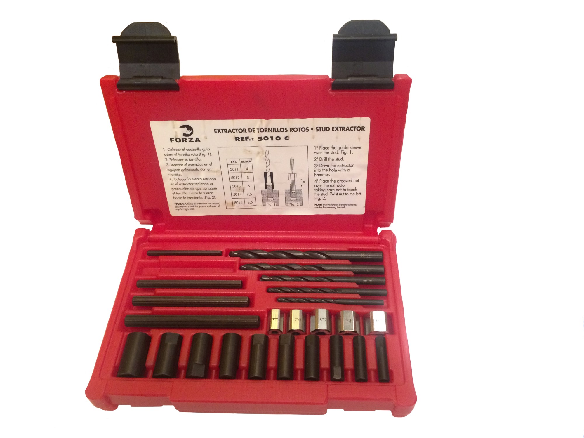 JUEGO EXTRACTORES DE TORNILLOS ROTOS FORZA CON BROCAS IZQUIERDAS Y GUÍAS SERIE 5010KI